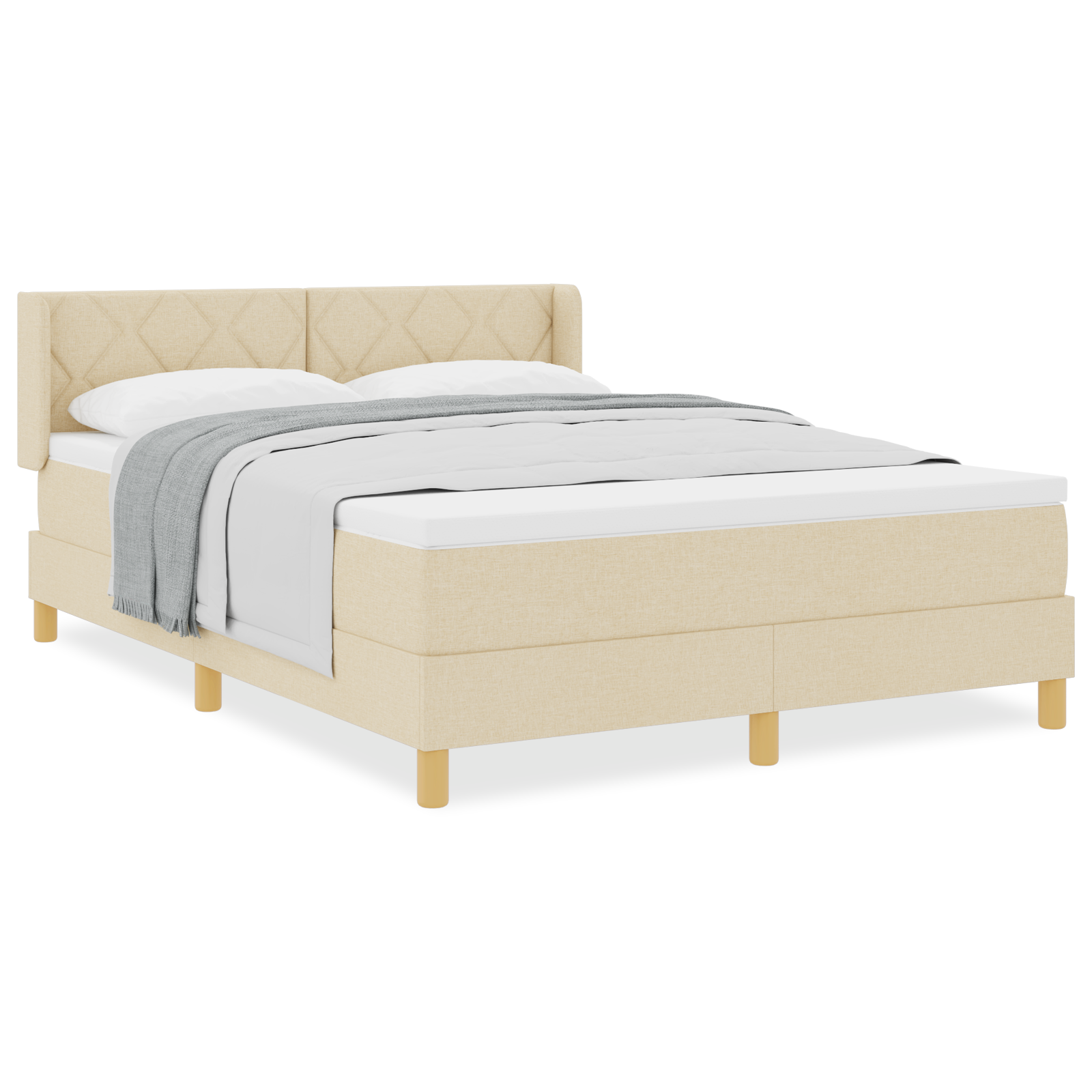 vidaXL Pat cu Saltea cu Arcuri cu saltea Crem 140 x 200 cm țesătură vidaXL Pat cu Saltea cu Arcuri cu saltea Crem 140 x 200 cm țesătură