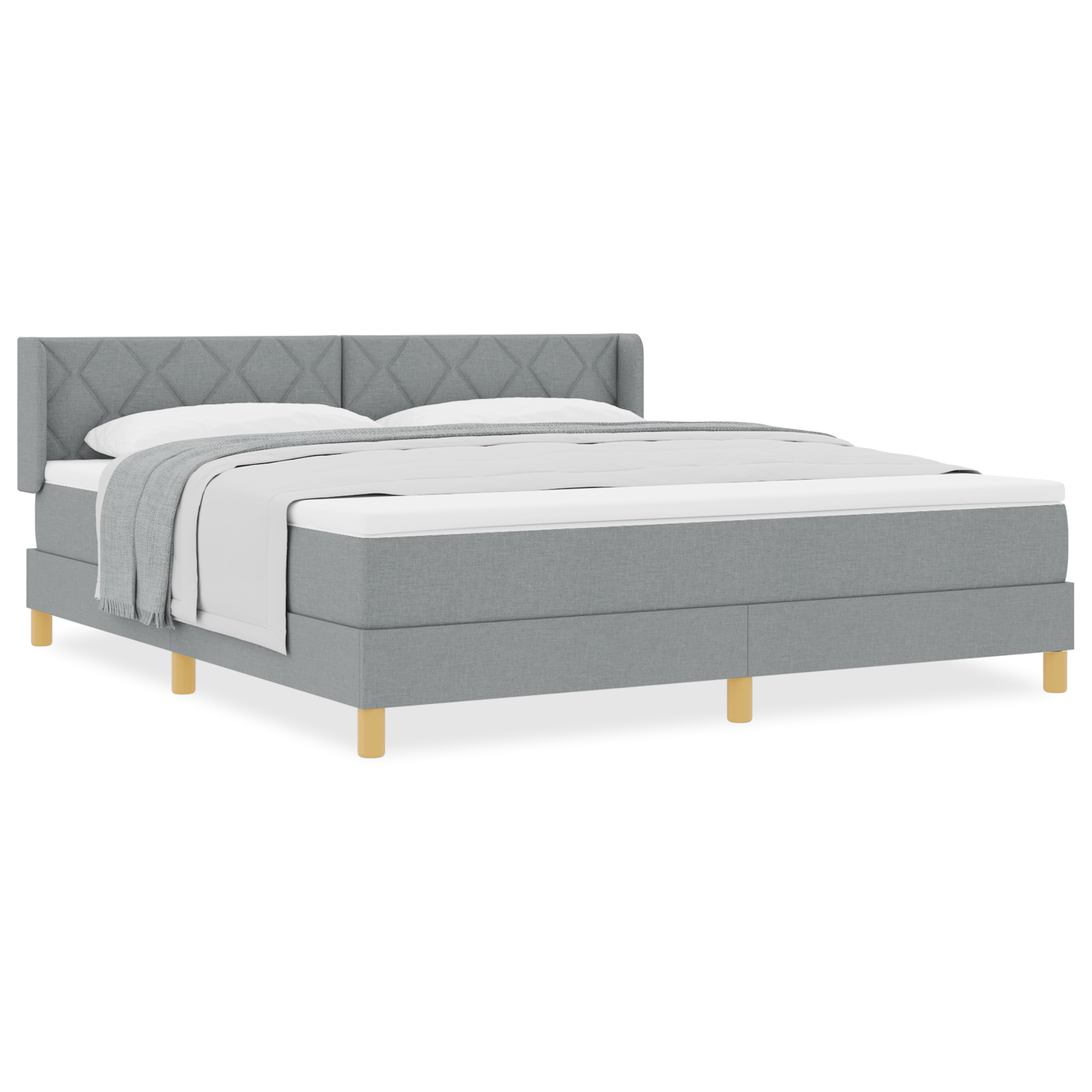 vidaXL Pat cu Saltea cu Arcuri Gri deschis 180 x 200 cm țesătură vidaXL Pat cu Saltea cu Arcuri Gri deschis 180 x 200 cm țesătură