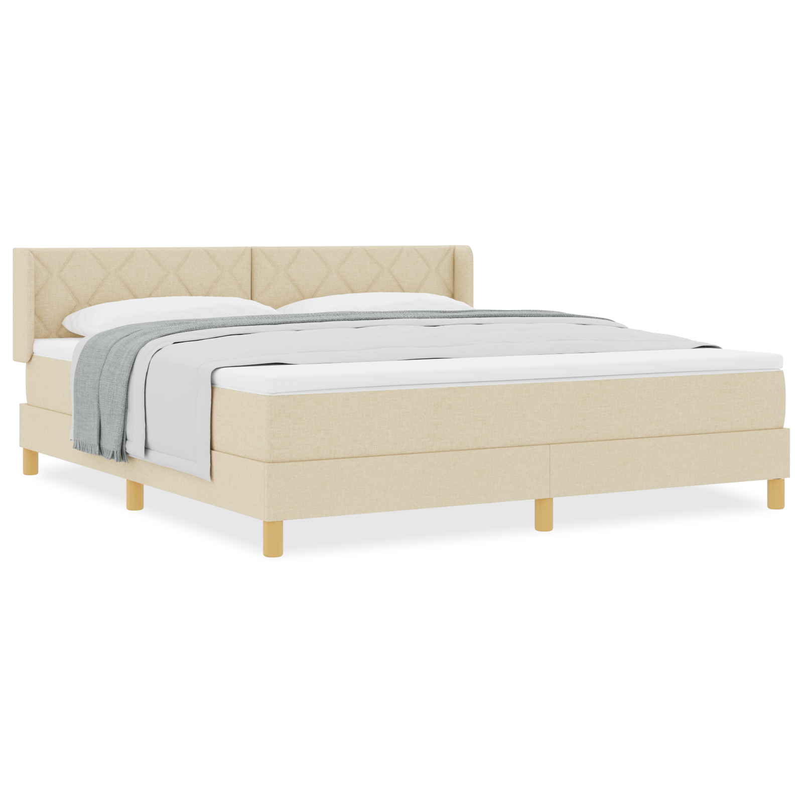 vidaXL Pat cu Saltea cu Arcuri cu saltea Crem 180 x 200 cm țesătură vidaXL Pat cu Saltea cu Arcuri cu saltea Crem 180 x 200 cm țesătură