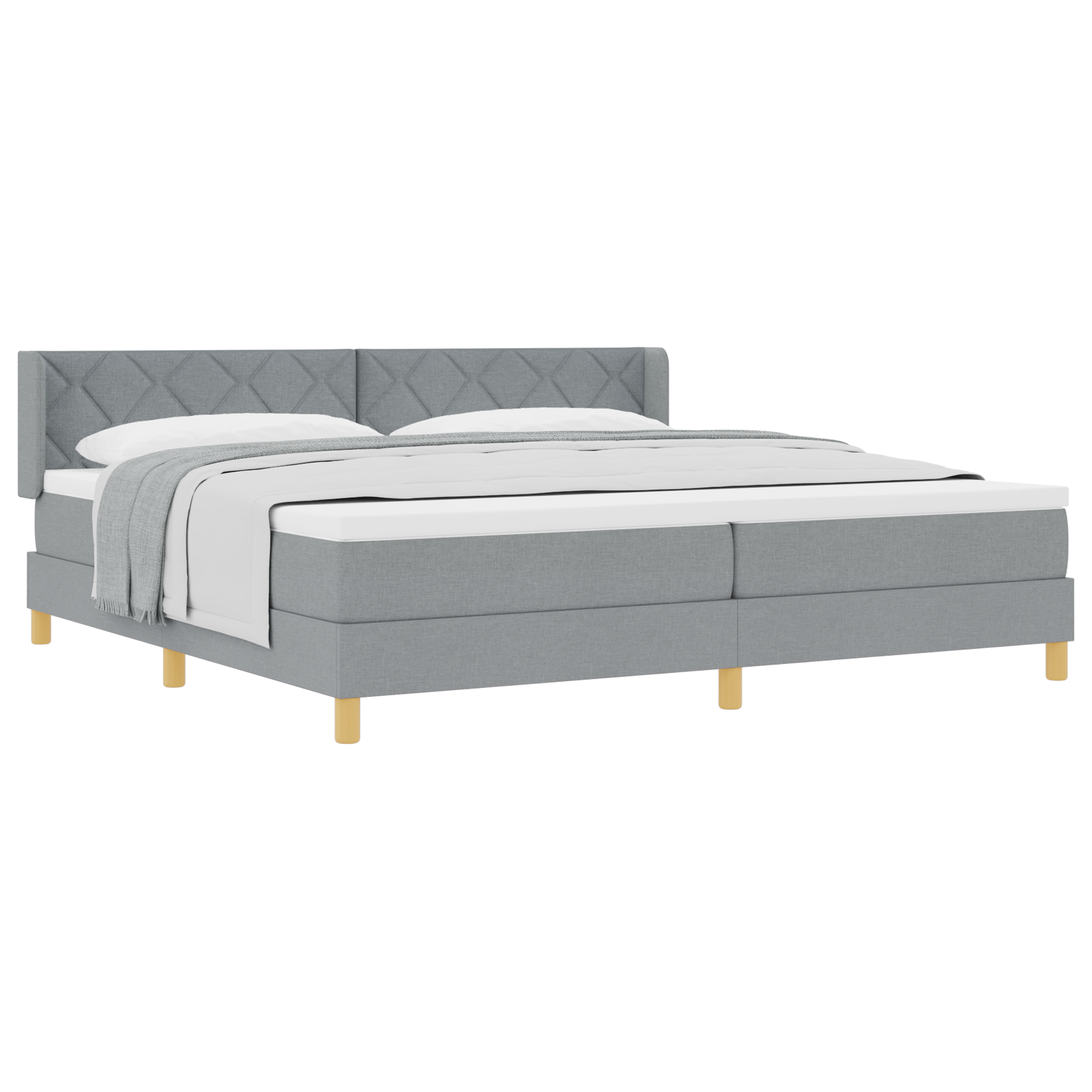 vidaXL Pat cu Saltea cu Arcuri Gri deschis 200 x 200 cm țesătură vidaXL Pat cu Saltea cu Arcuri Gri deschis 200 x 200 cm țesătură