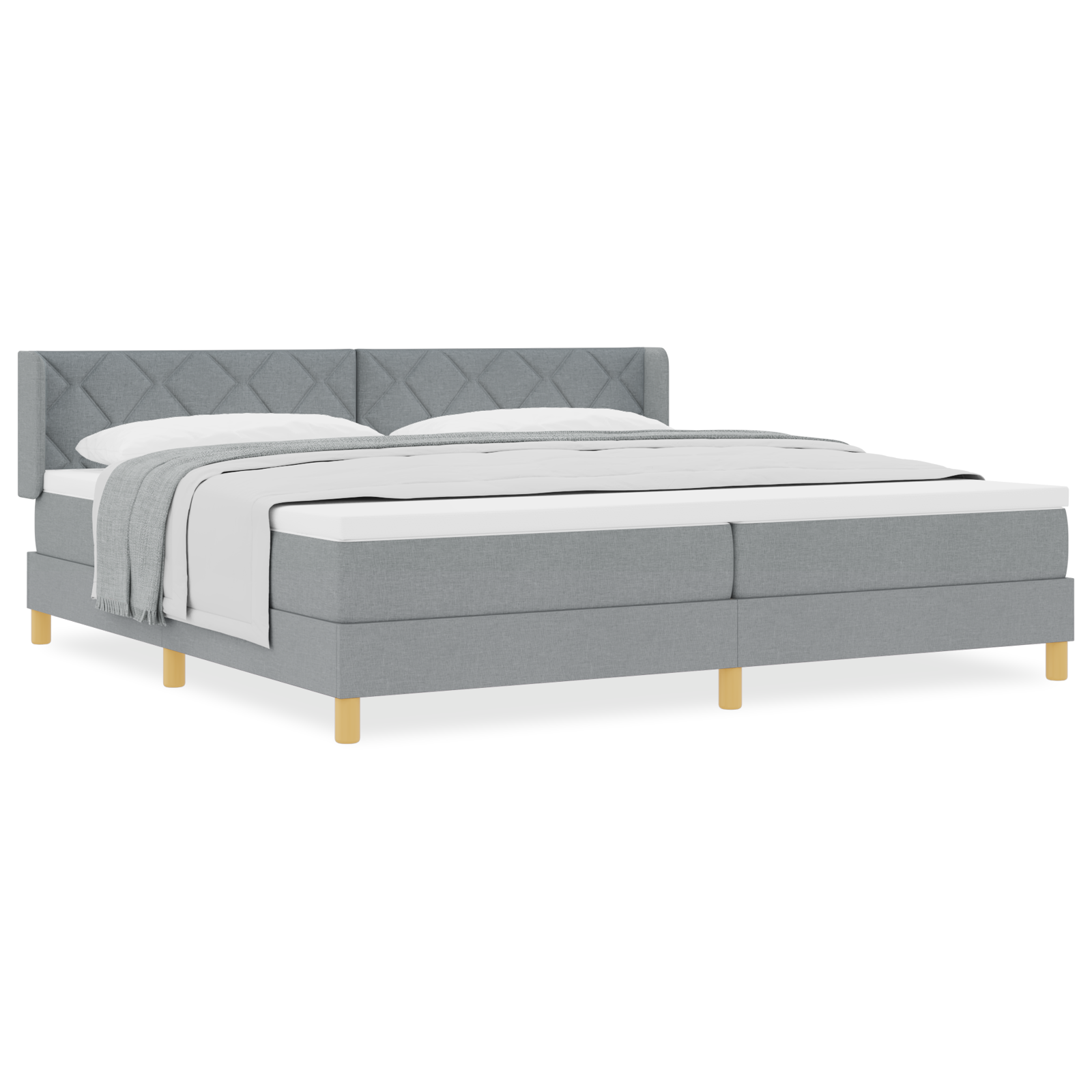 vidaXL Pat cu Saltea cu Arcuri Gri deschis 200 x 200 cm țesătură vidaXL Pat cu Saltea cu Arcuri Gri deschis 200 x 200 cm țesătură