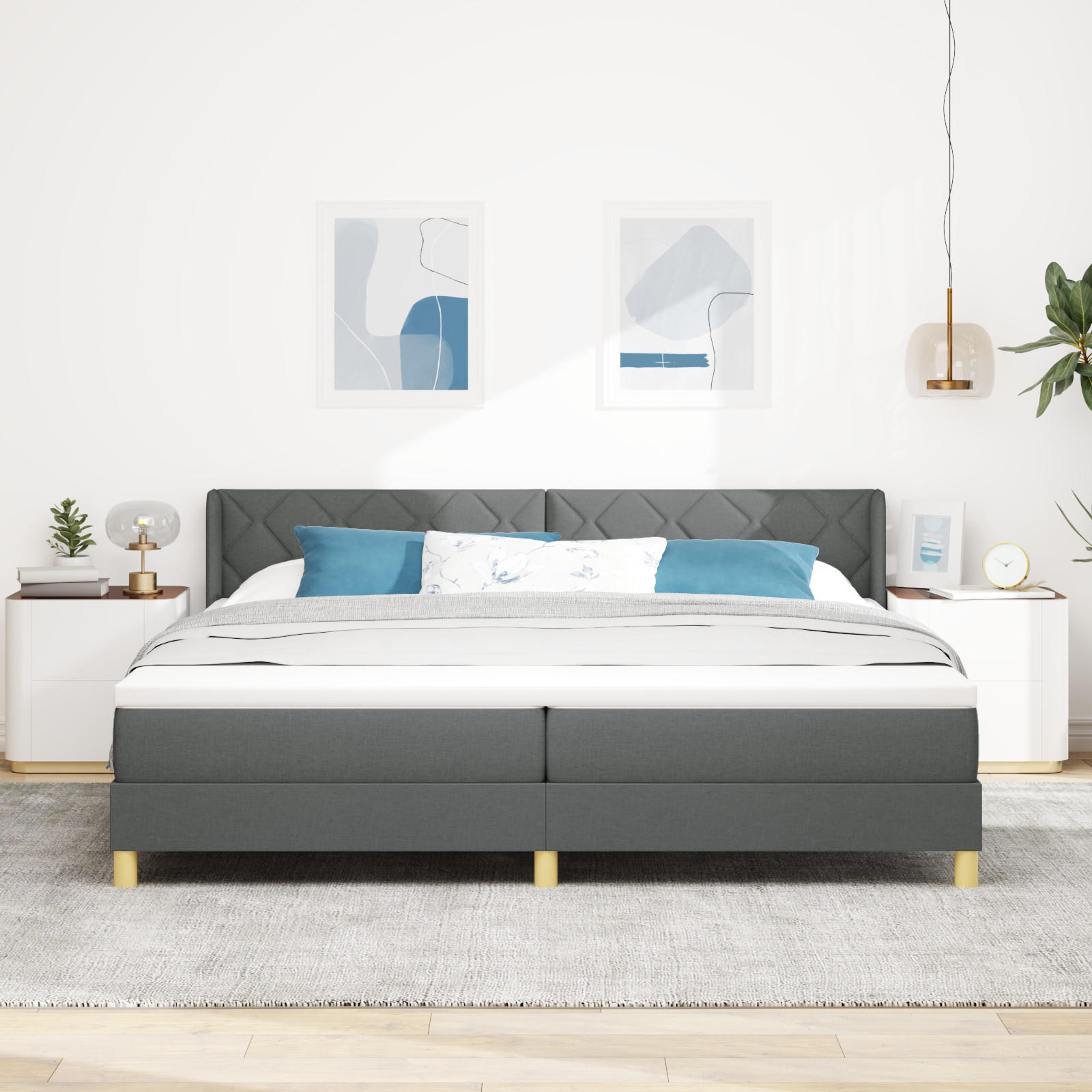 vidaXL Pat cu Saltea cu Arcuri Gri închis 200 x 200 cm țesătură