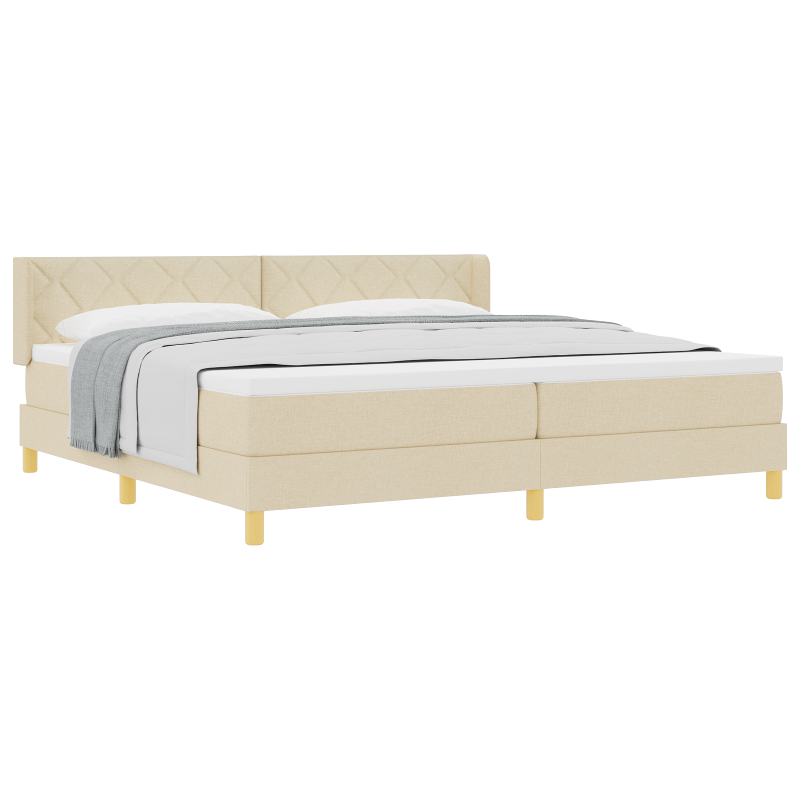 vidaXL Pat cu Saltea cu Arcuri cu saltea Crem 200 x 200 cm țesătură vidaXL Pat cu Saltea cu Arcuri cu saltea Crem 200 x 200 cm țesătură