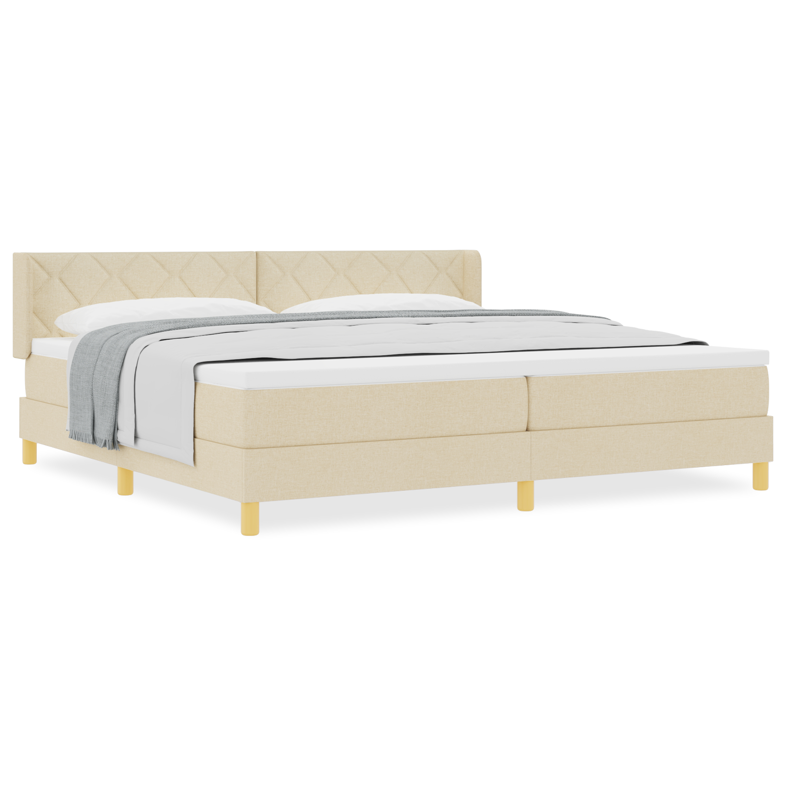 vidaXL Pat cu Saltea cu Arcuri cu saltea Crem 200 x 200 cm țesătură vidaXL Pat cu Saltea cu Arcuri cu saltea Crem 200 x 200 cm țesătură