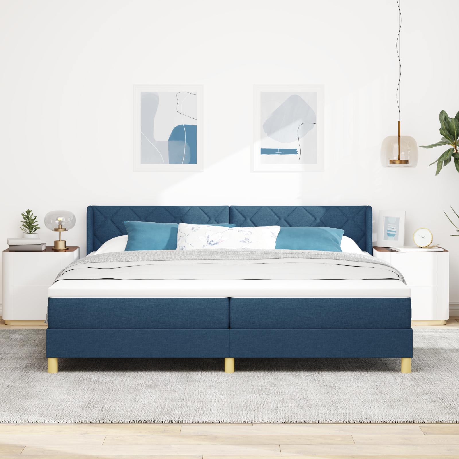 vidaXL Pat cu Saltea cu Arcuri albastru 200 x 200 cm țesătură