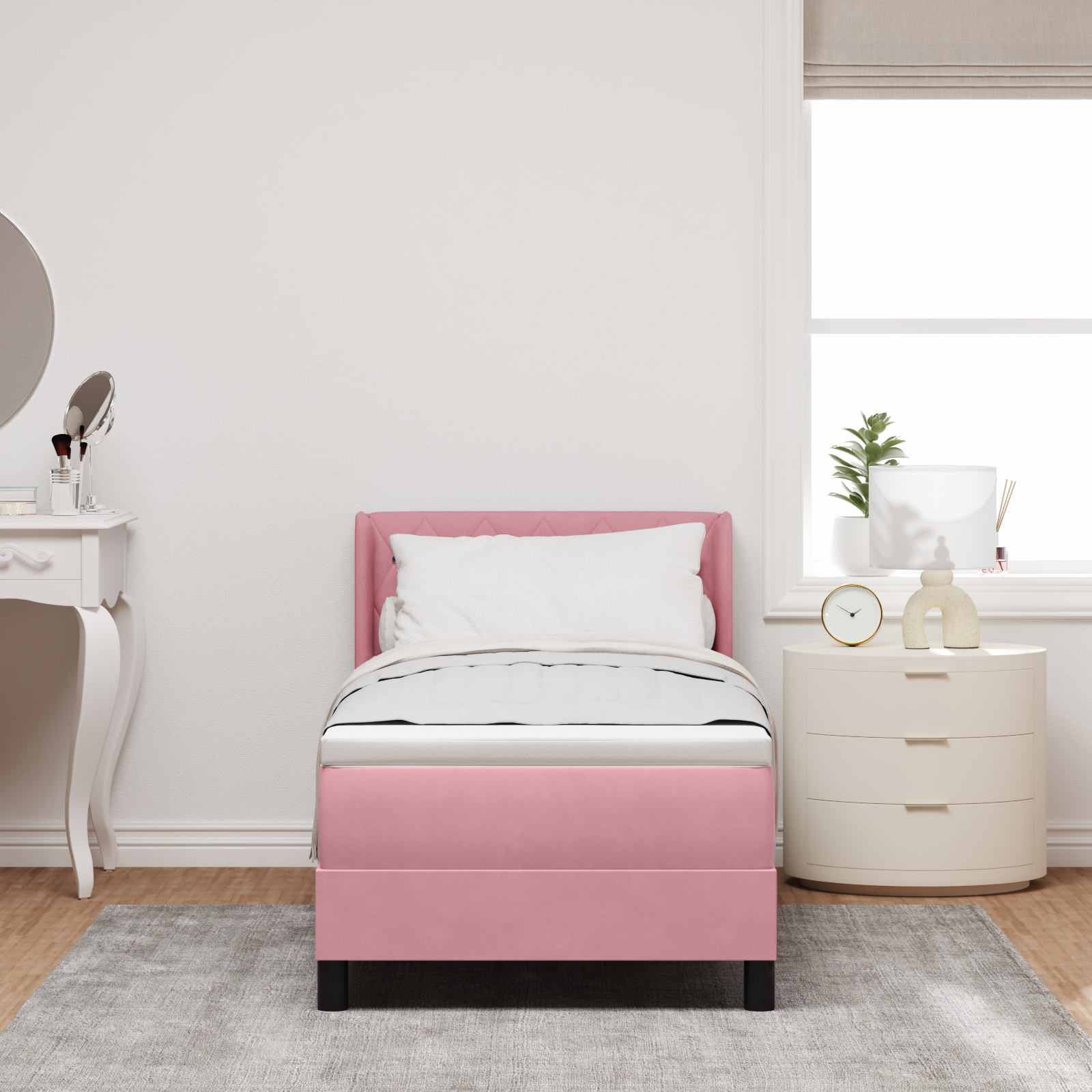 vidaXL Pat cu Saltea cu Arcuri Negru 100x200 cm Catifea cu saltea Roz