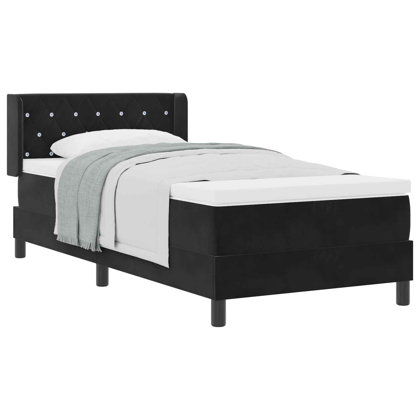 vidaXL Pat cu Saltea cu Arcuri Negru 100x200 cm Catifea Negru