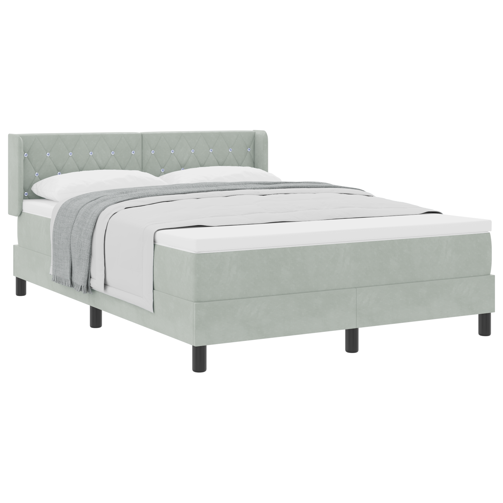 Pat cu saltea vidaXL Gri deschis 140x190 cm Catifea Pat cu saltea vidaXL Gri deschis 140x190 cm Catifea