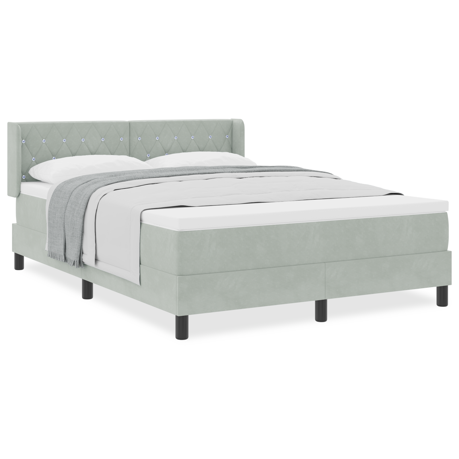 Pat cu saltea vidaXL Gri deschis 140x190 cm Catifea Pat cu saltea vidaXL Gri deschis 140x190 cm Catifea