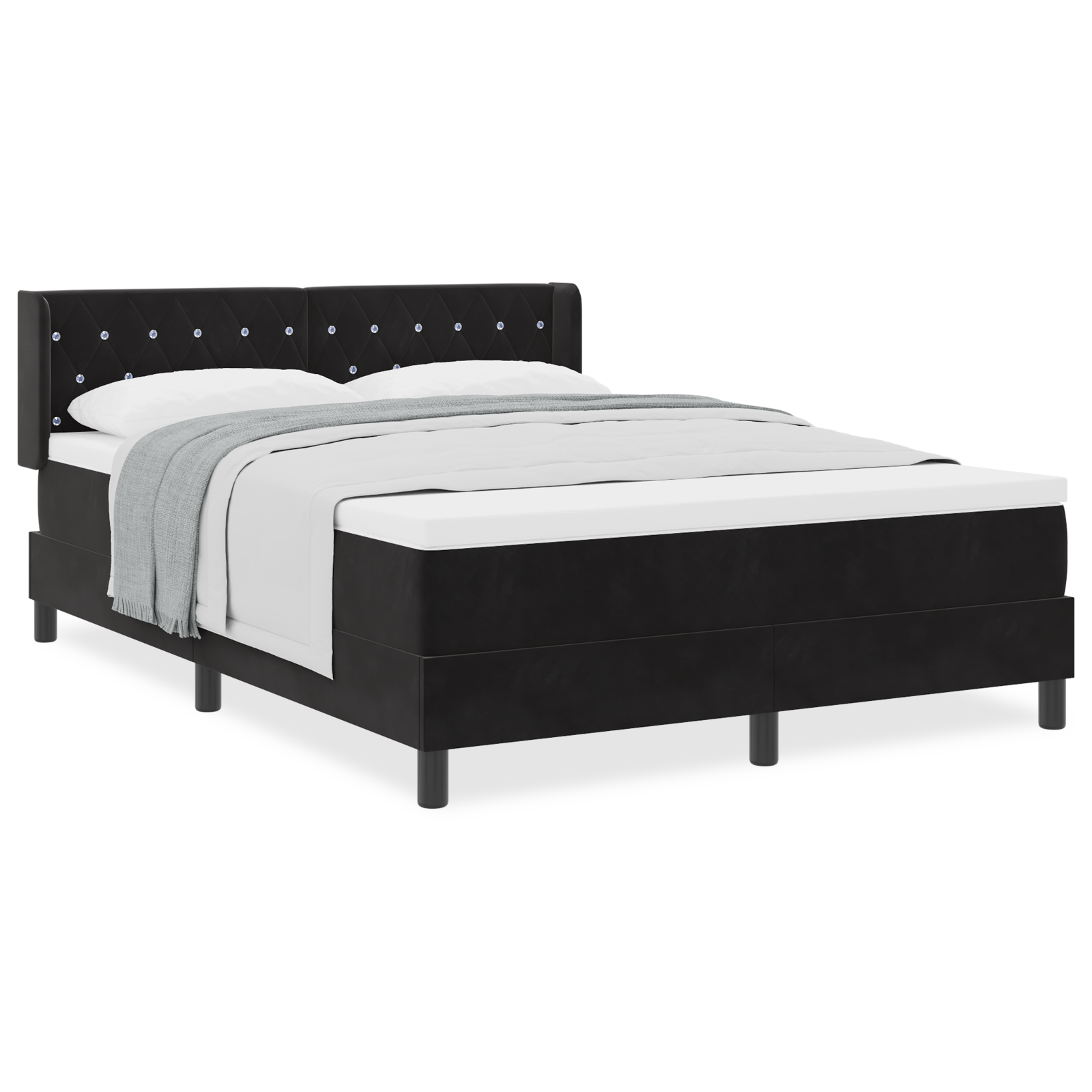 vidaXL Pat cu Saltea cu Arcuri Negru 100x200 cm Catifea Negru