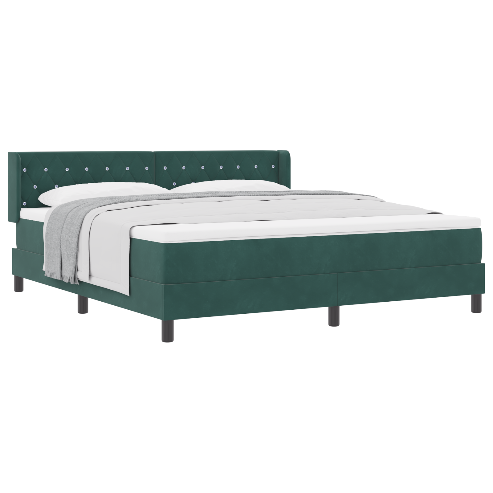 vidaXL Pat cu Saltea cu Arcuri Negru 100x200 cm Catifea Verde închis