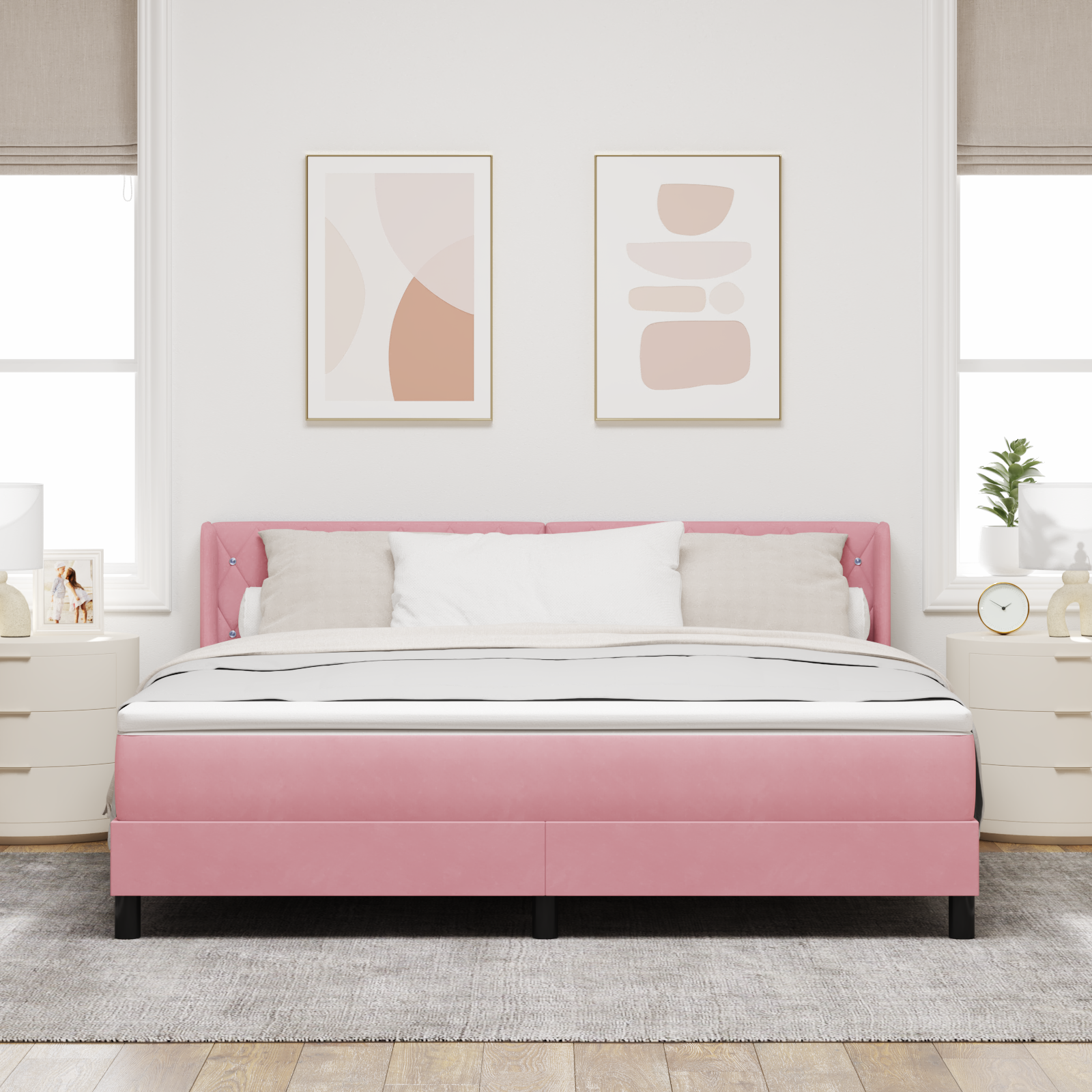 vidaXL Pat cu Saltea cu Arcuri Negru 100x200 cm Catifea cu saltea Roz vidaXL Pat cu Saltea cu Arcuri Negru 100x200 cm Catifea cu saltea Roz