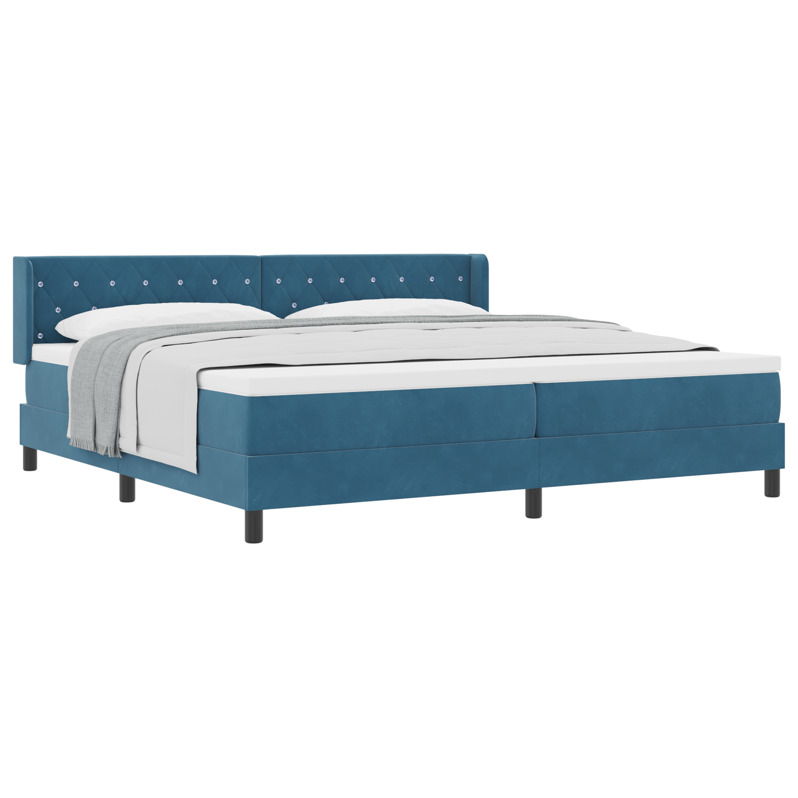 Pat cu saltea Box Spring vidaXL Albastru întunecat 200x200 cm Catifea Pat cu saltea Box Spring vidaXL Albastru întunecat 200x200 cm Catifea