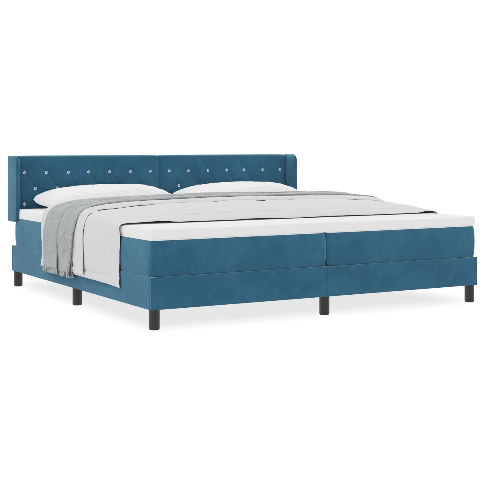 Pat cu saltea Box Spring vidaXL Albastru întunecat 200x200 cm Catifea Pat cu saltea Box Spring vidaXL Albastru întunecat 200x200 cm Catifea
