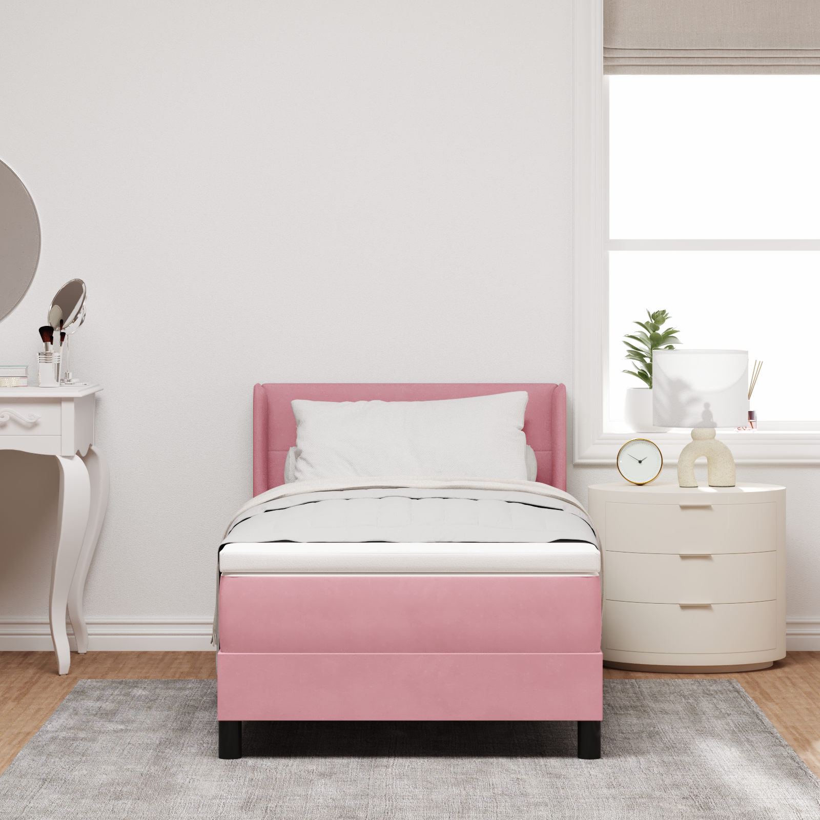 vidaXL Pat cu Saltea cu Arcuri Negru 100x200 cm Catifea cu saltea Roz vidaXL Pat cu Saltea cu Arcuri Negru 100x200 cm Catifea cu saltea Roz