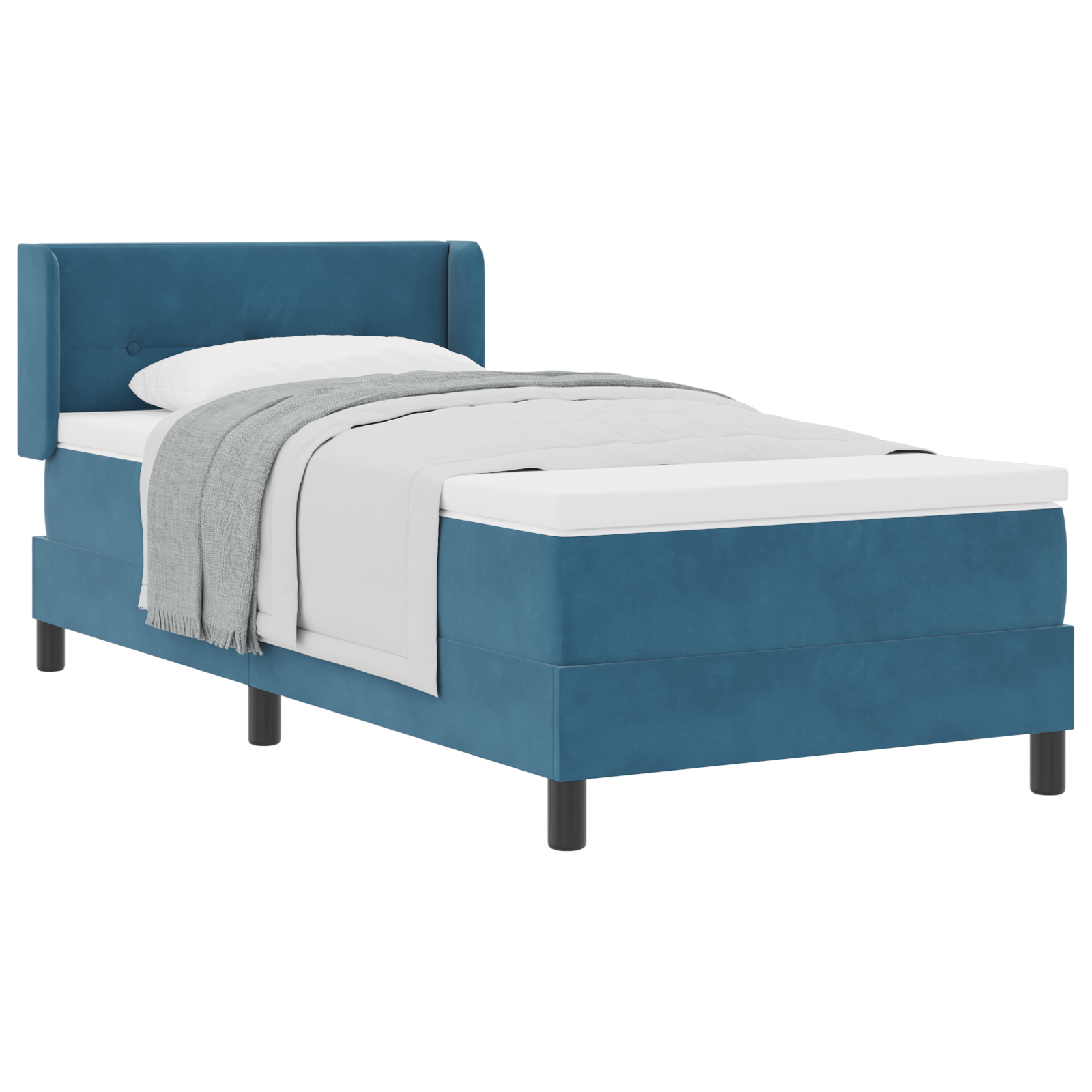Pat Box Spring vidaXL cu Saltea Albastru Închis 90x190 cm Catifea Pat Box Spring vidaXL cu Saltea Albastru Închis 90x190 cm Catifea