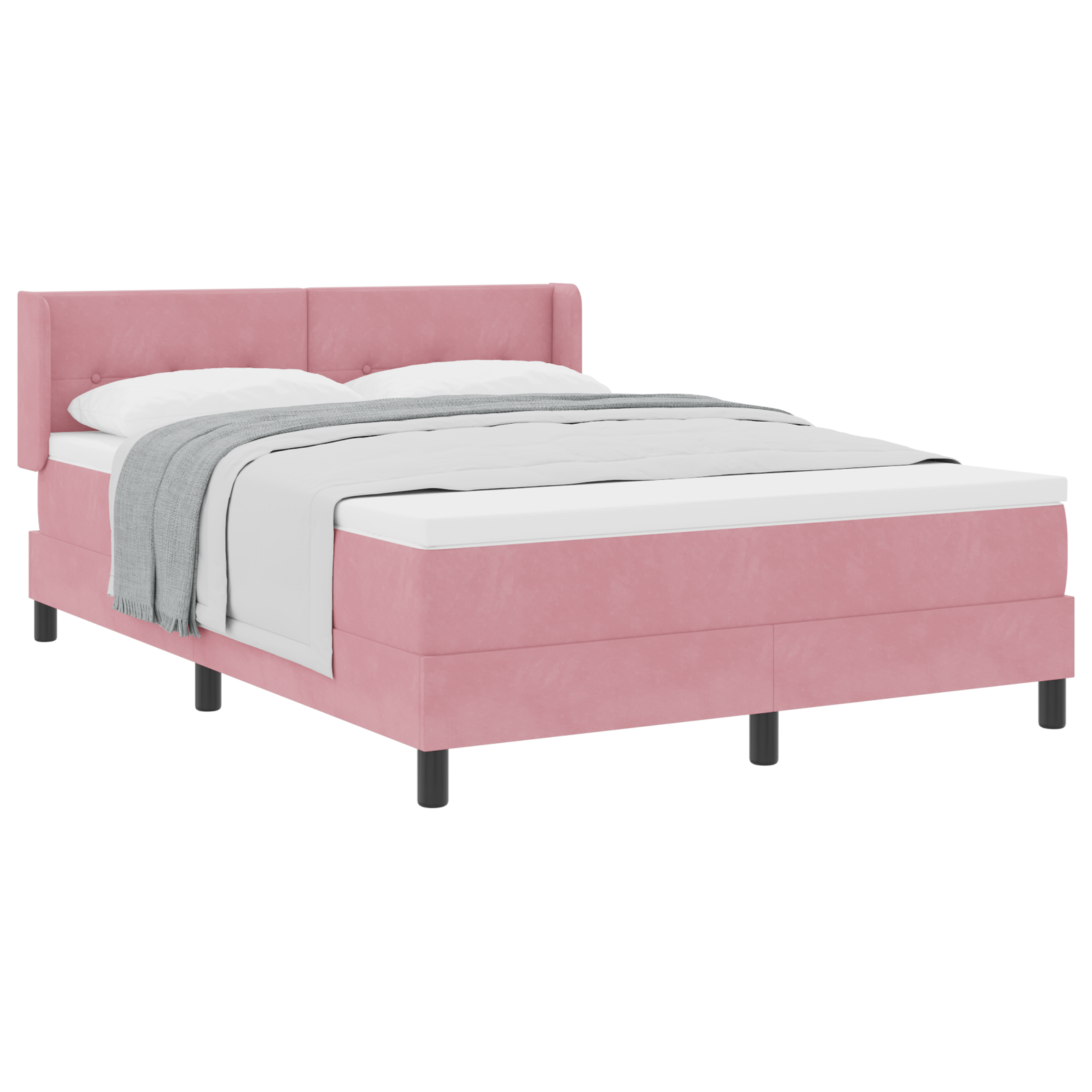 Pat cu saltea Box Spring vidaXL Roz 140x190 cm Catifea Pat cu saltea Box Spring vidaXL Roz 140x190 cm Catifea