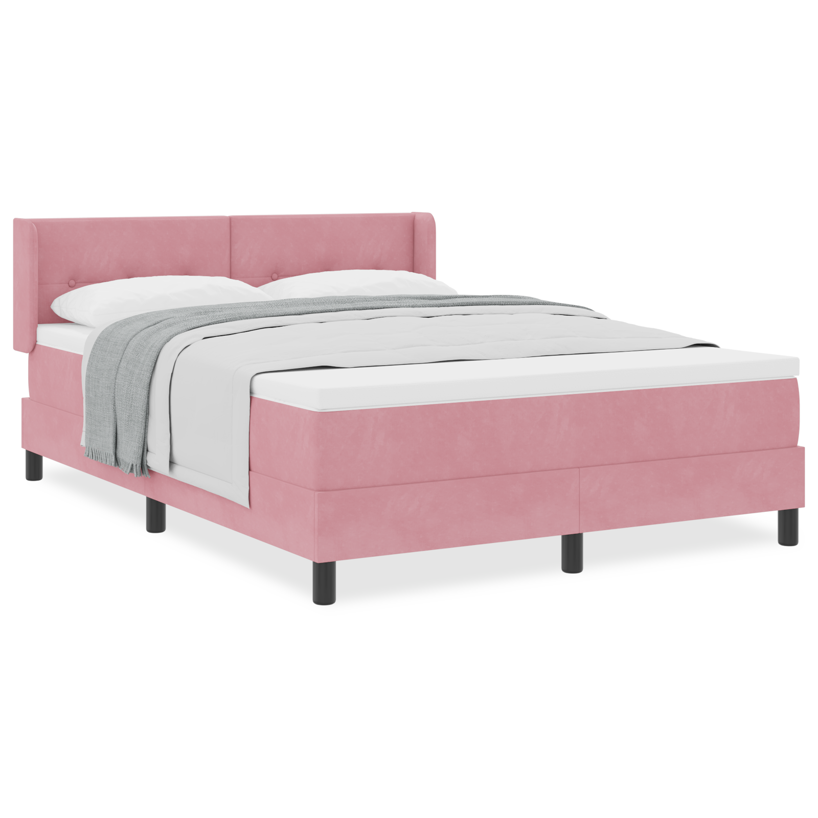 Pat cu saltea Box Spring vidaXL Roz 140x190 cm Catifea Pat cu saltea Box Spring vidaXL Roz 140x190 cm Catifea