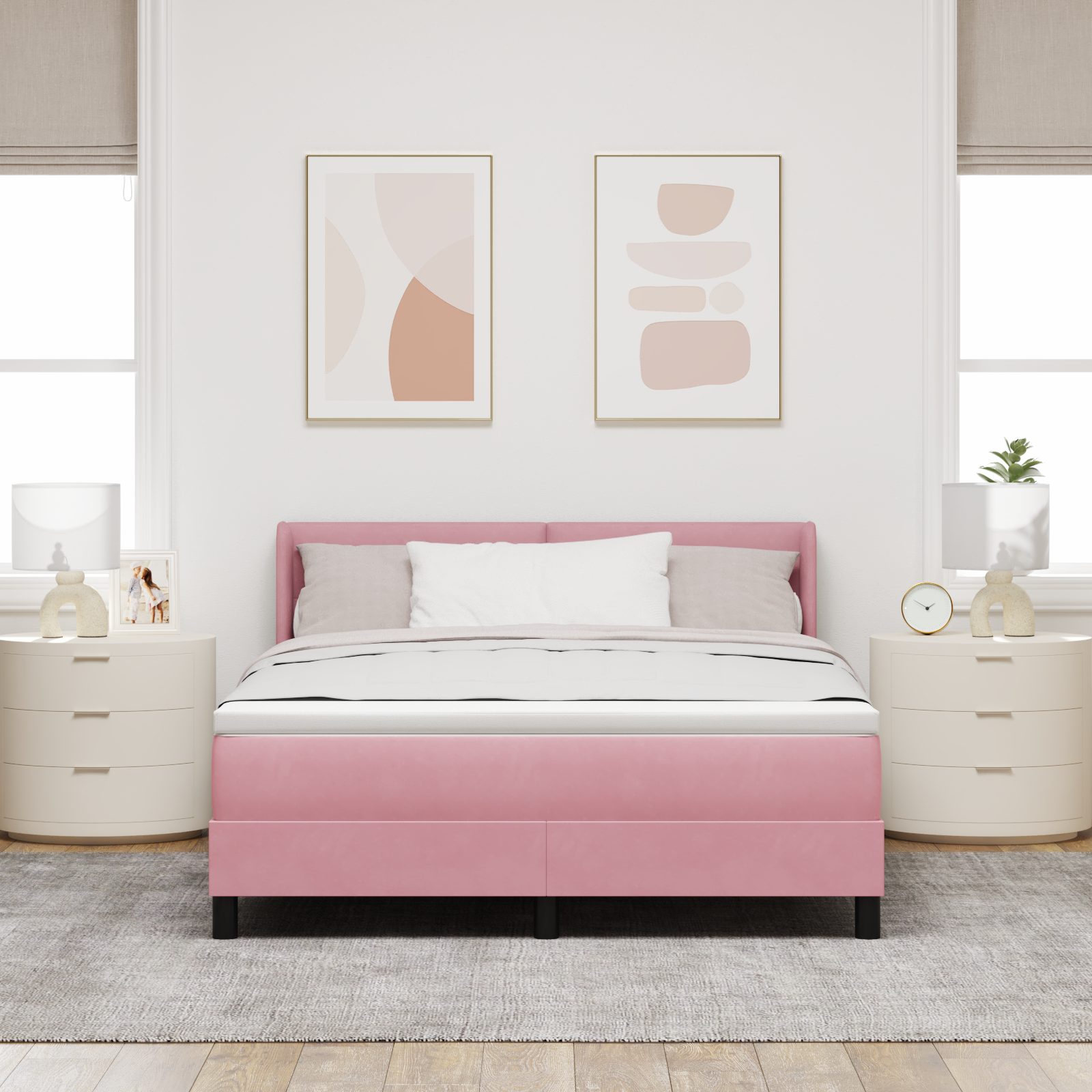 Pat cu saltea Box Spring vidaXL Roz 140x190 cm Catifea Pat cu saltea Box Spring vidaXL Roz 140x190 cm Catifea