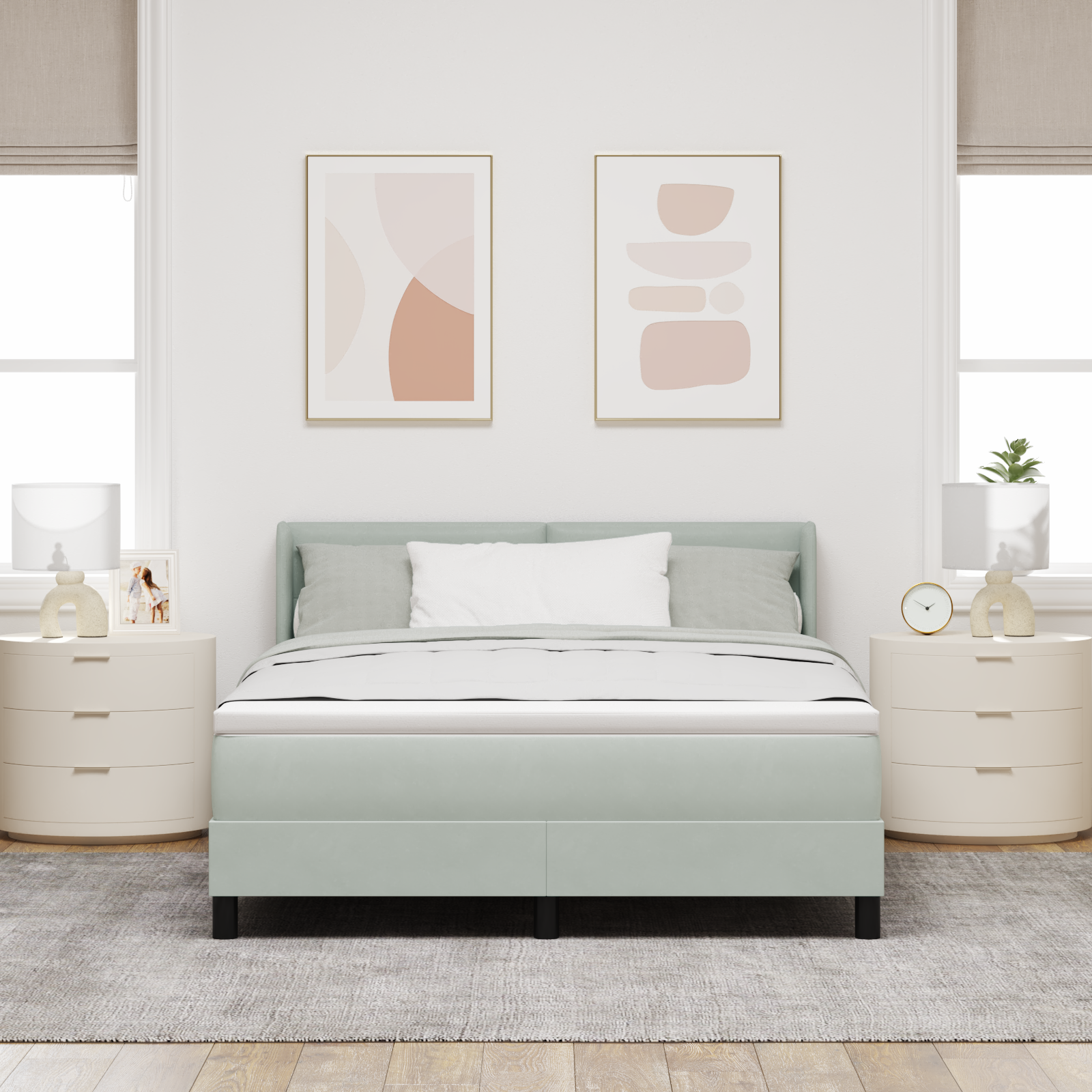 Pat cu saltea vidaXL, gri deschis, 140x200 cm, catifea Pat cu saltea vidaXL, gri deschis, 140x200 cm, catifea