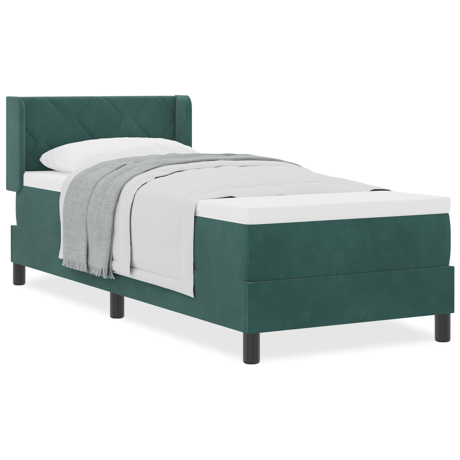 vidaXL Pat cu Saltea cu Arcuri Negru 100x200 cm Catifea Verde închis