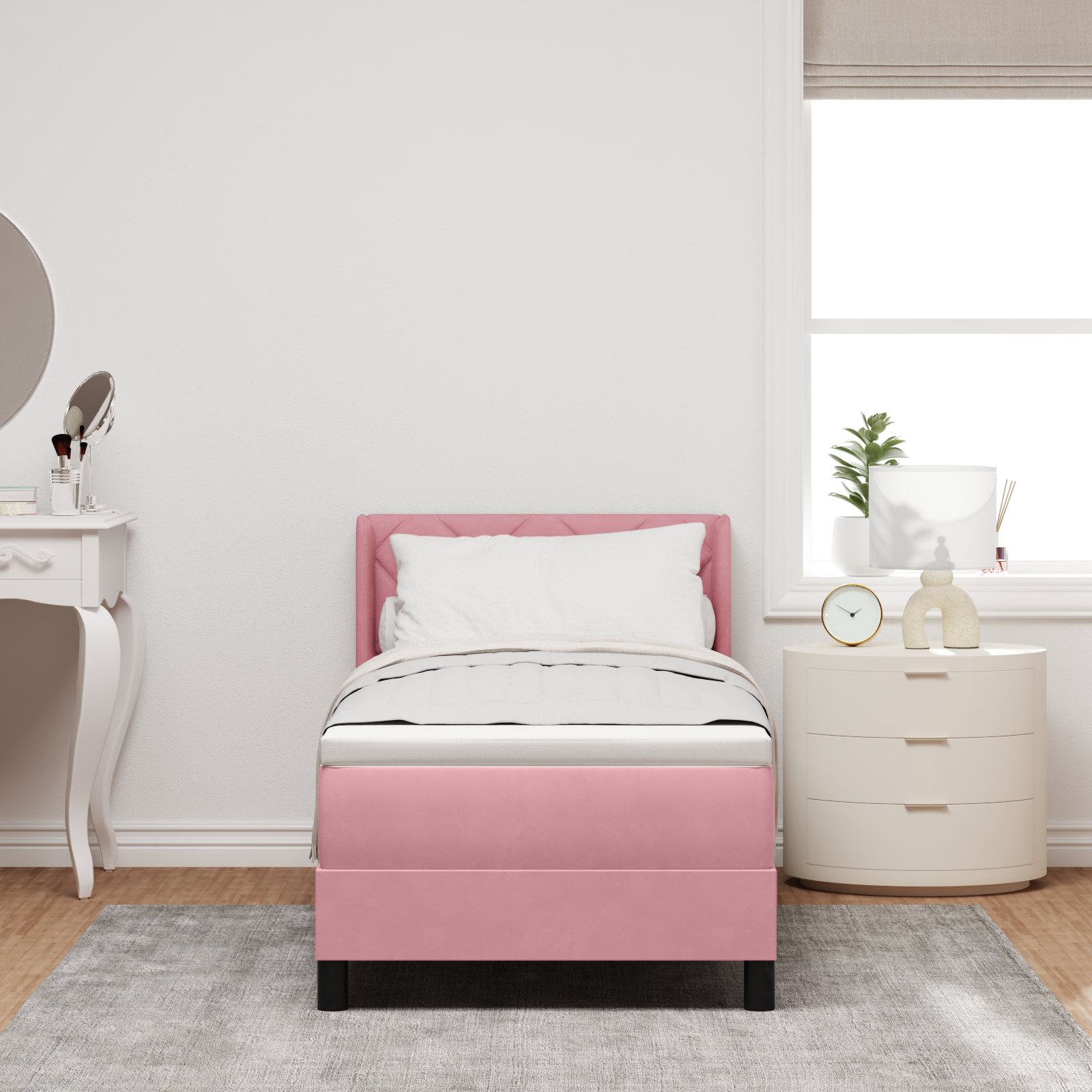 vidaXL Pat cu Saltea cu Arcuri Negru 100x200 cm Catifea cu saltea Roz
