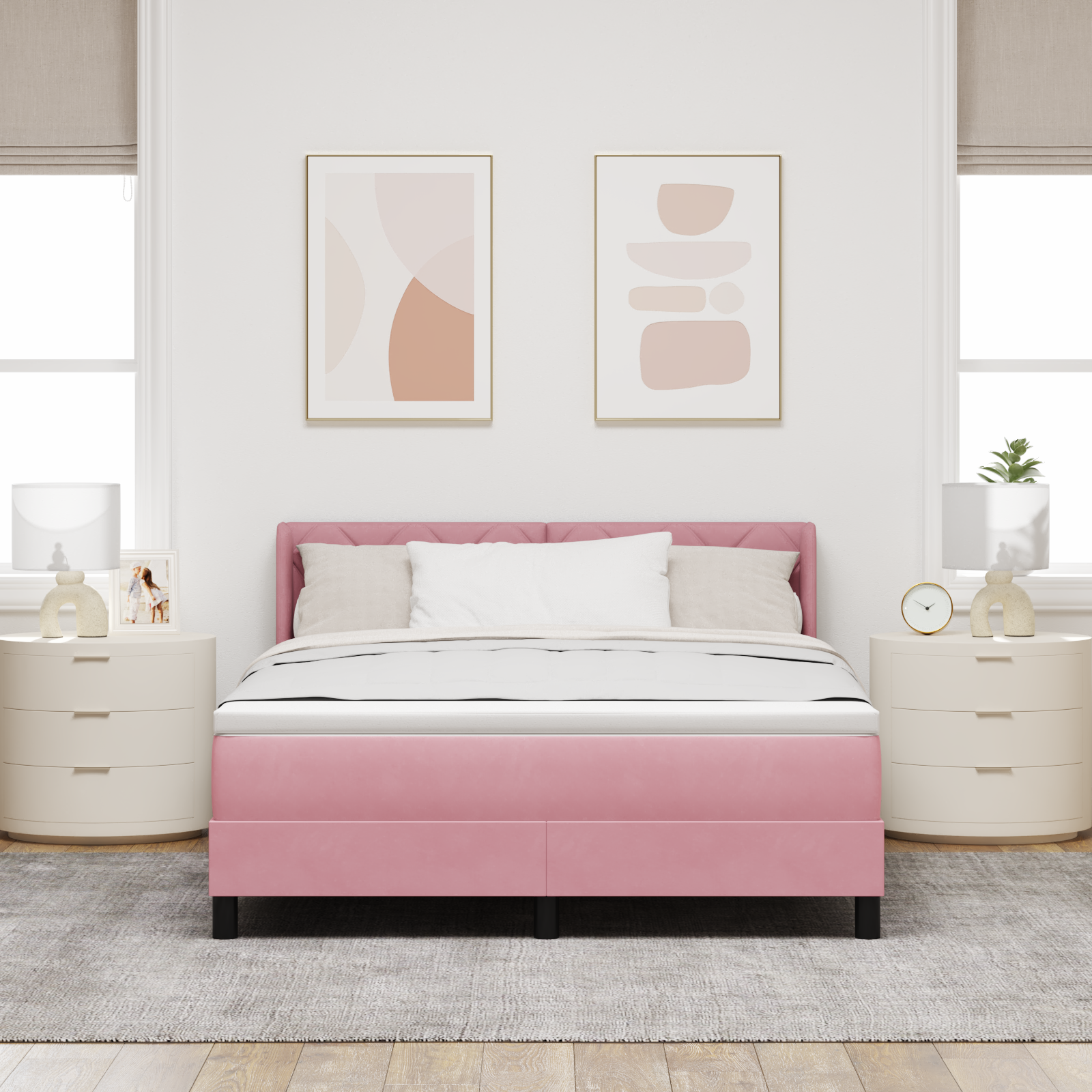 vidaXL Pat cu Saltea cu Arcuri Negru 100x200 cm Catifea cu saltea Roz