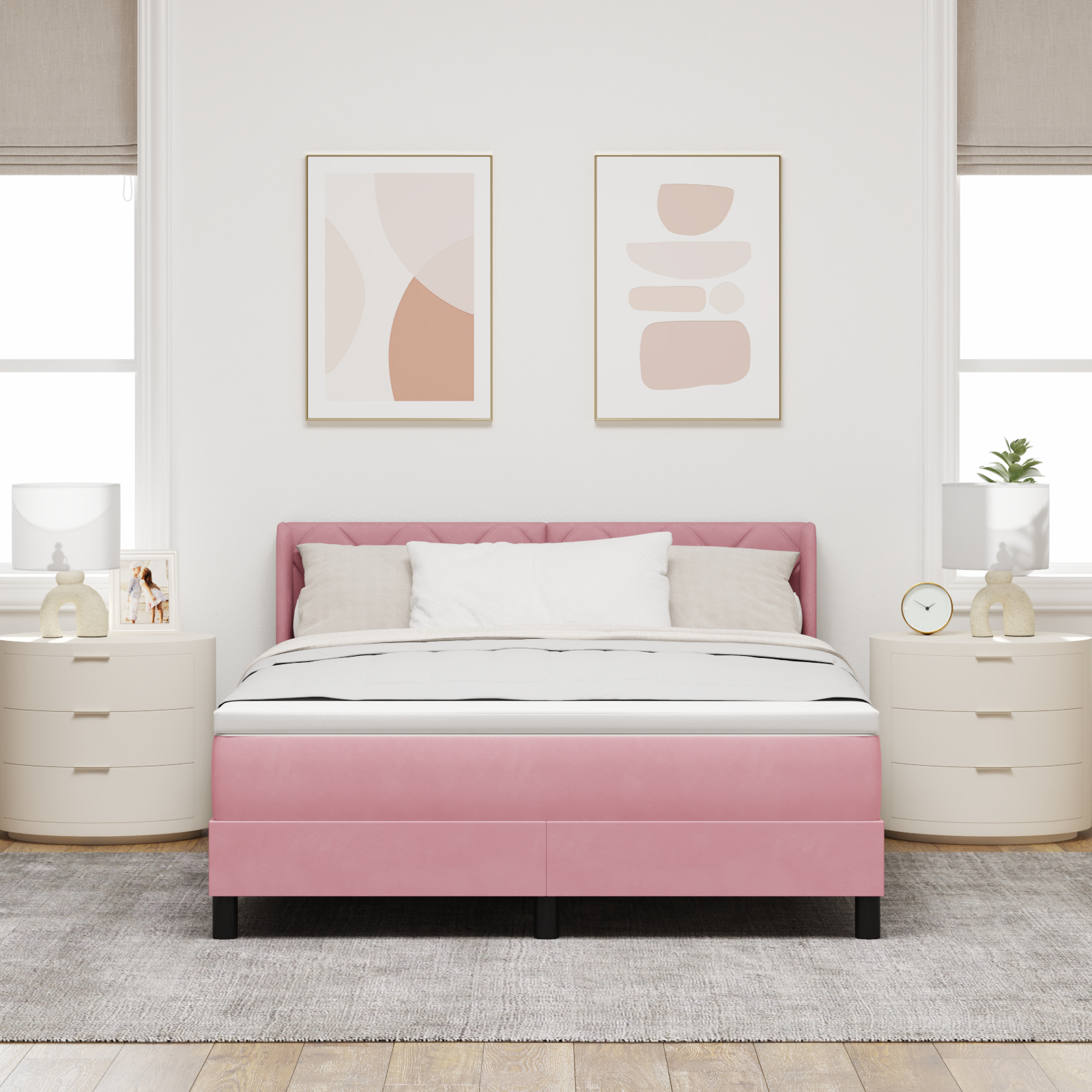 vidaXL Pat cu Saltea cu Arcuri Negru 100x200 cm Catifea cu saltea Roz