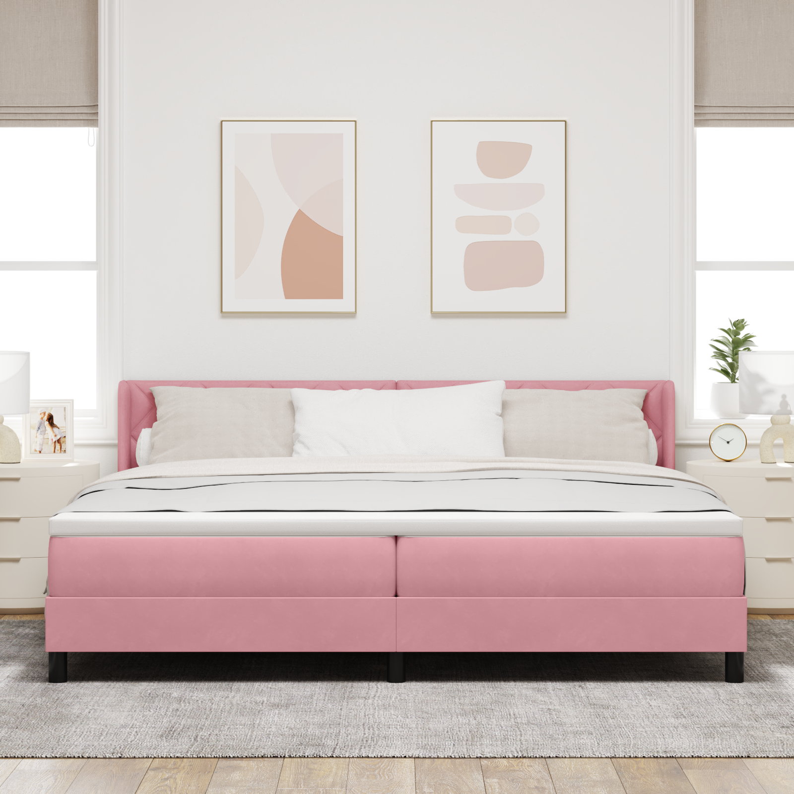 vidaXL Pat cu Saltea cu Arcuri Negru 100x200 cm Catifea cu saltea Roz