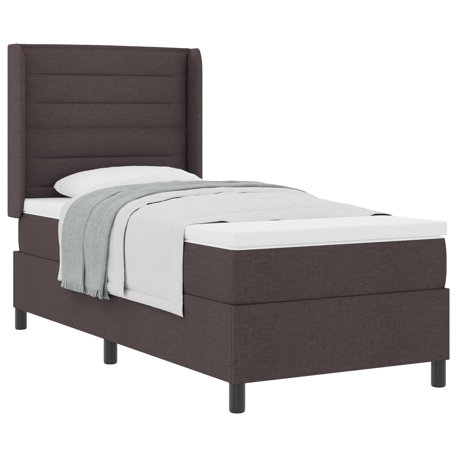 vidaXL Pat cu arcuri cu saltea Maro închis 90 x 200 cm țesătură vidaXL Pat cu arcuri cu saltea Maro închis 90 x 200 cm țesătură