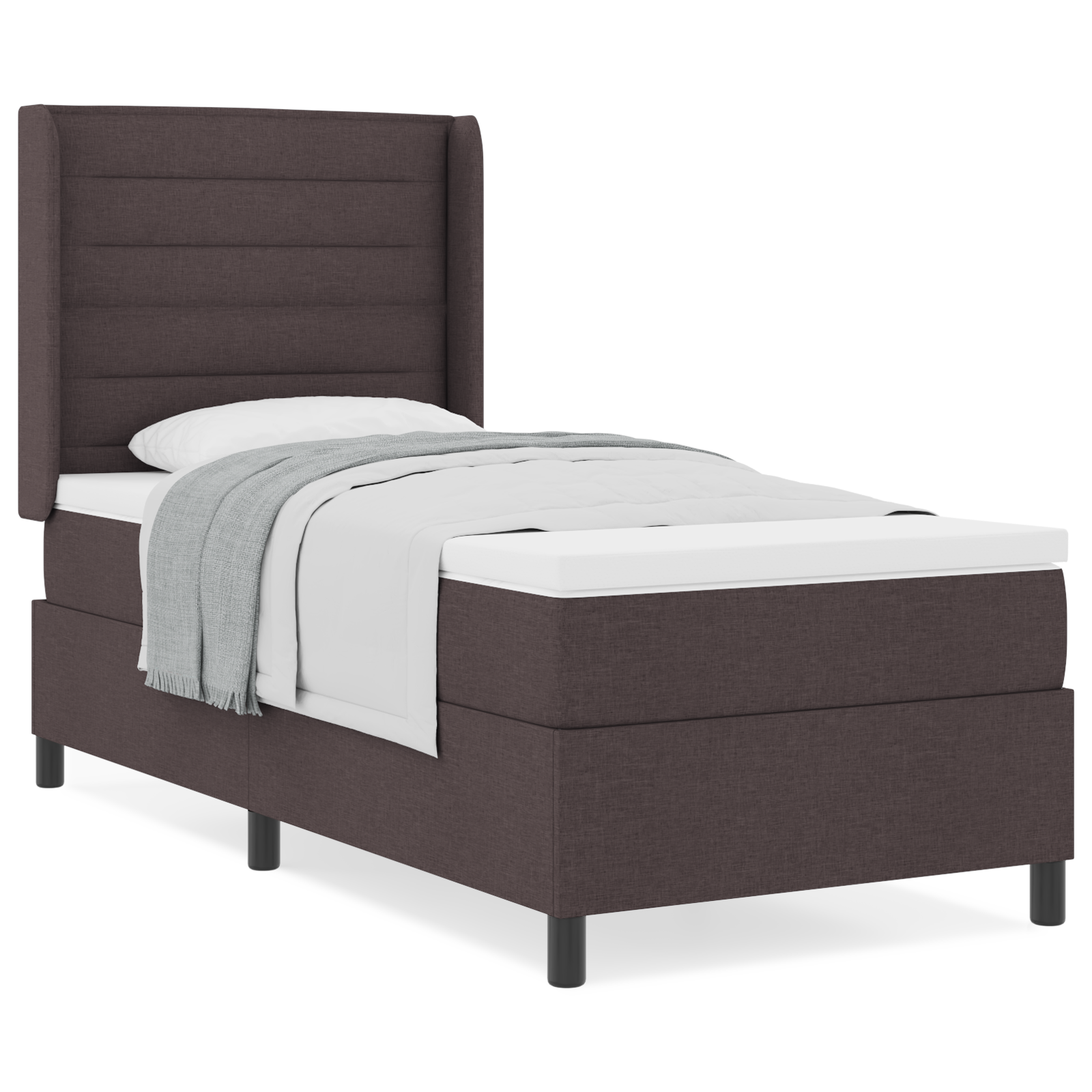 vidaXL Pat cu arcuri cu saltea Maro închis 90 x 200 cm țesătură vidaXL Pat cu arcuri cu saltea Maro închis 90 x 200 cm țesătură