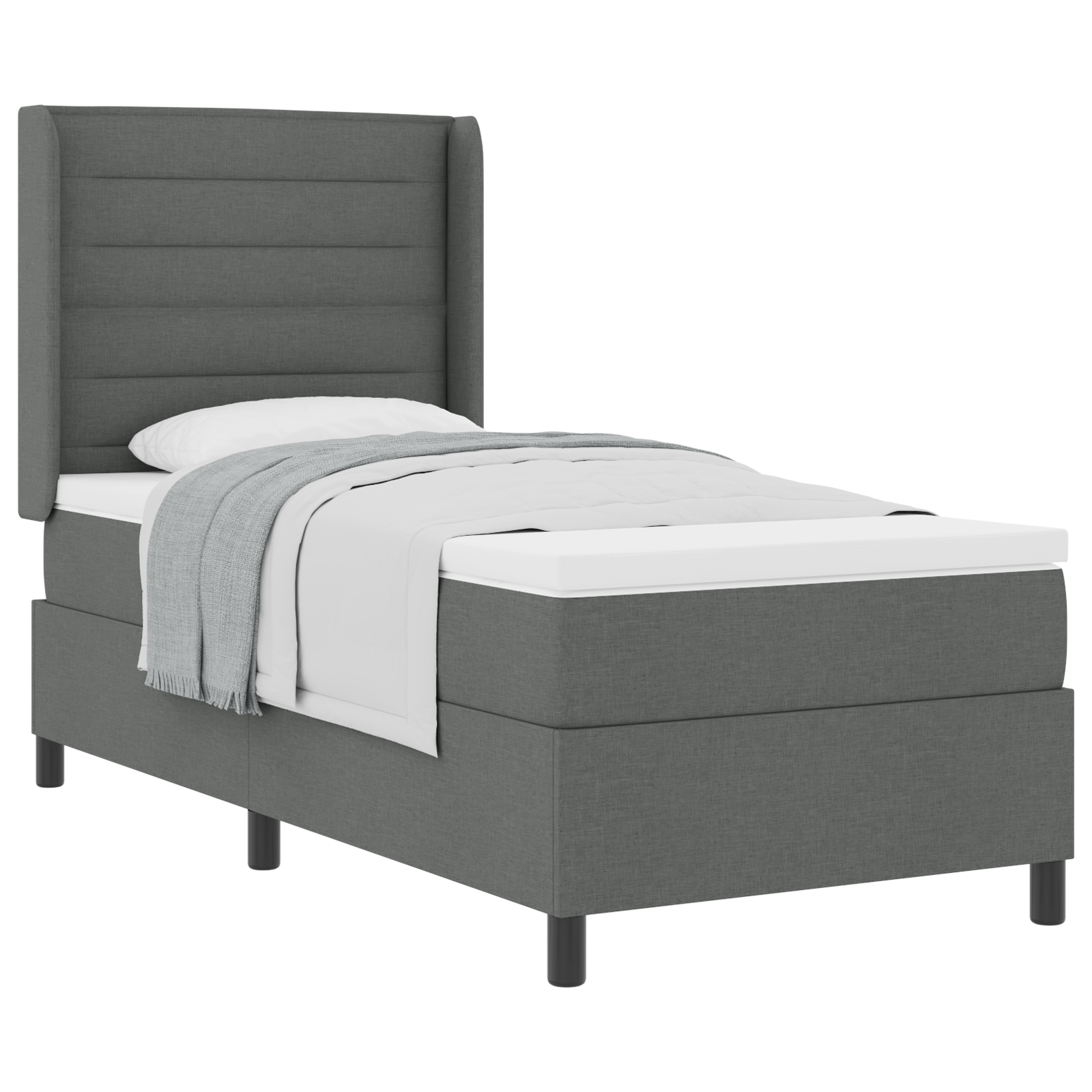 vidaXL Pat cu arcuri cu saltea Gri închis 100 x 200 cm țesătură vidaXL Pat cu arcuri cu saltea Gri închis 100 x 200 cm țesătură