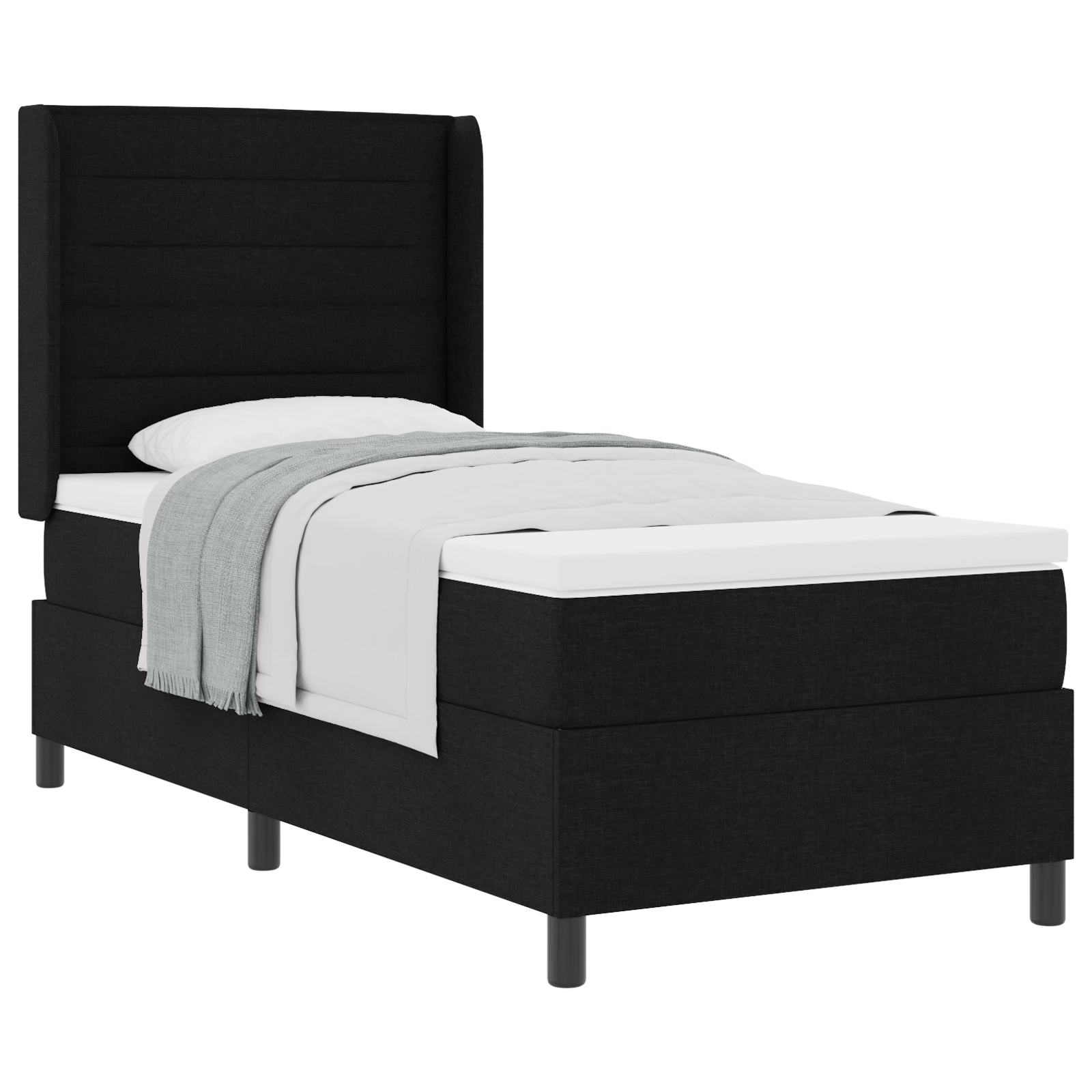vidaXL Pat cu arcuri cu saltea Negru 100 x 200 cm țesătură vidaXL Pat cu arcuri cu saltea Negru 100 x 200 cm țesătură