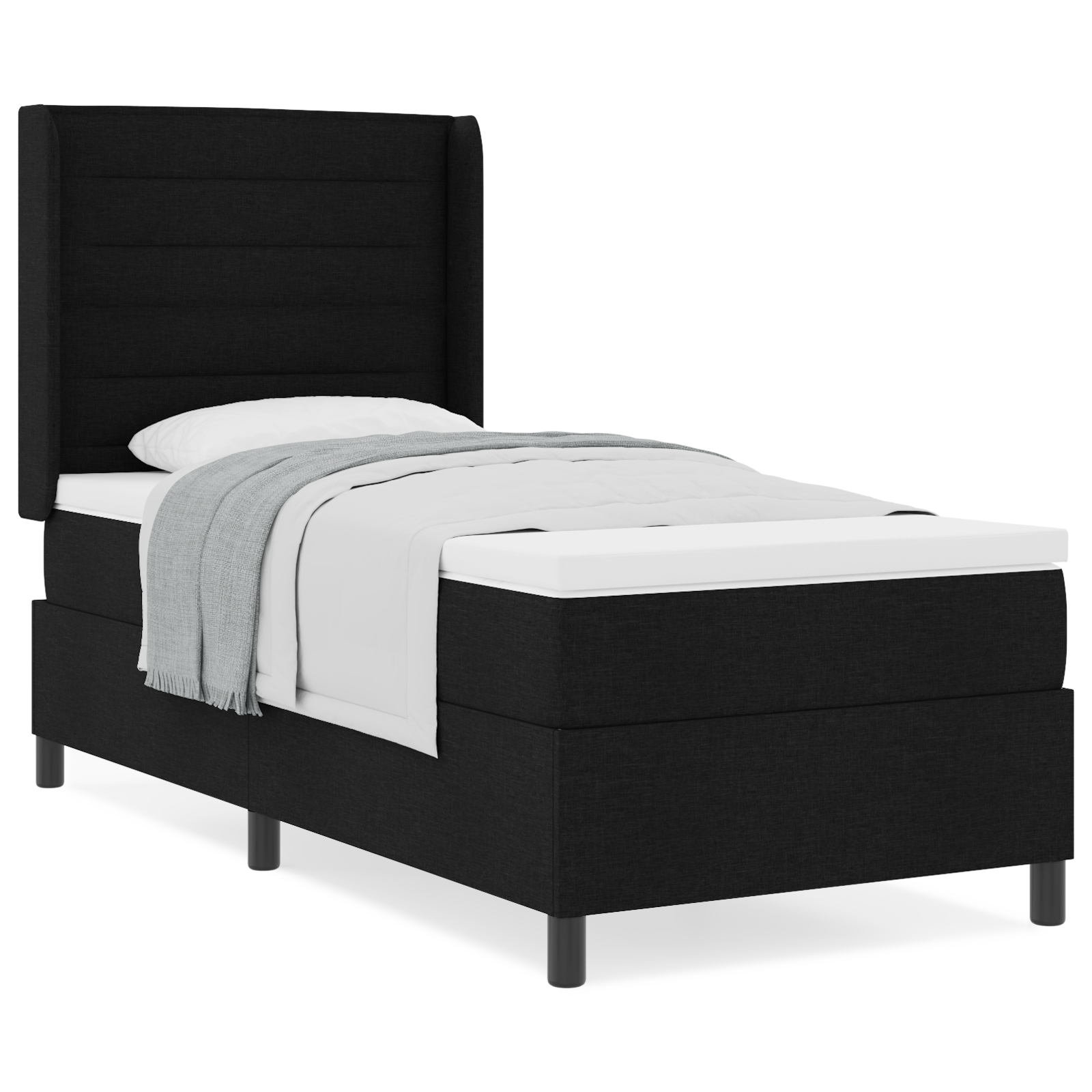 vidaXL Pat cu arcuri cu saltea Negru 100 x 200 cm țesătură vidaXL Pat cu arcuri cu saltea Negru 100 x 200 cm țesătură