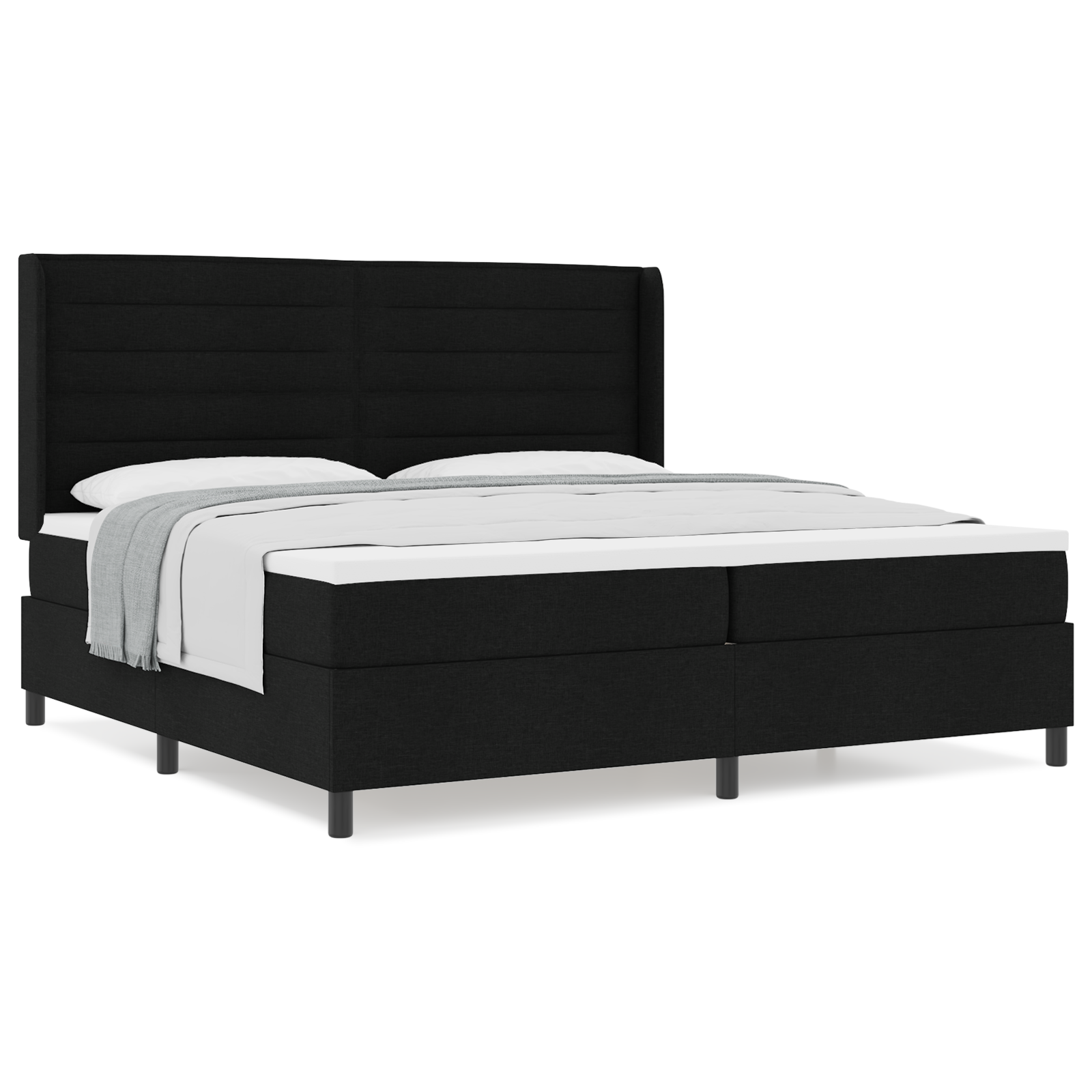 vidaXL Pat cu arcuri cu saltea Negru 200 x 200 cm țesătură vidaXL Pat cu arcuri cu saltea Negru 200 x 200 cm țesătură