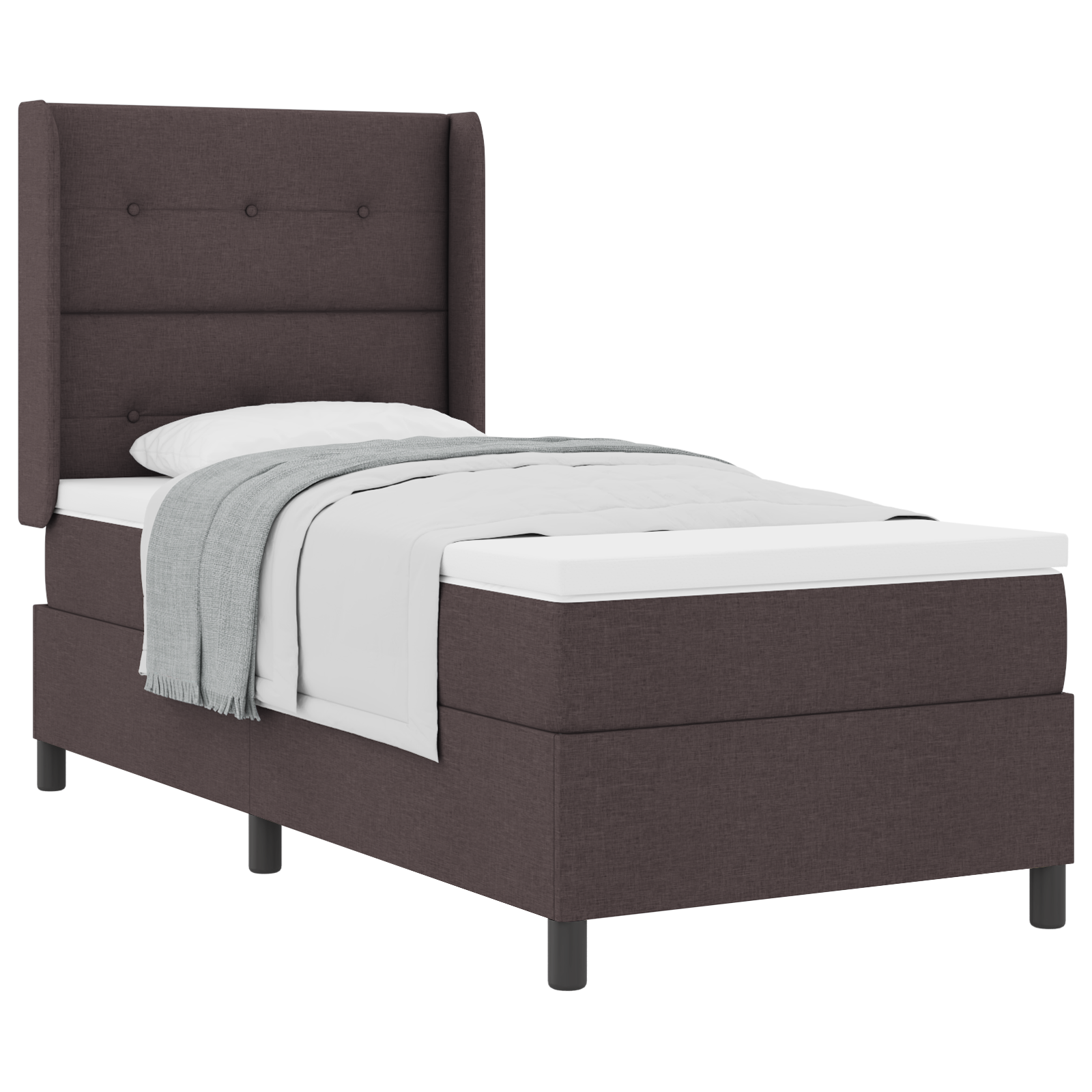 vidaXL Pat cu arcuri cu saltea Maro închis 90 x 200 cm țesătură vidaXL Pat cu arcuri cu saltea Maro închis 90 x 200 cm țesătură