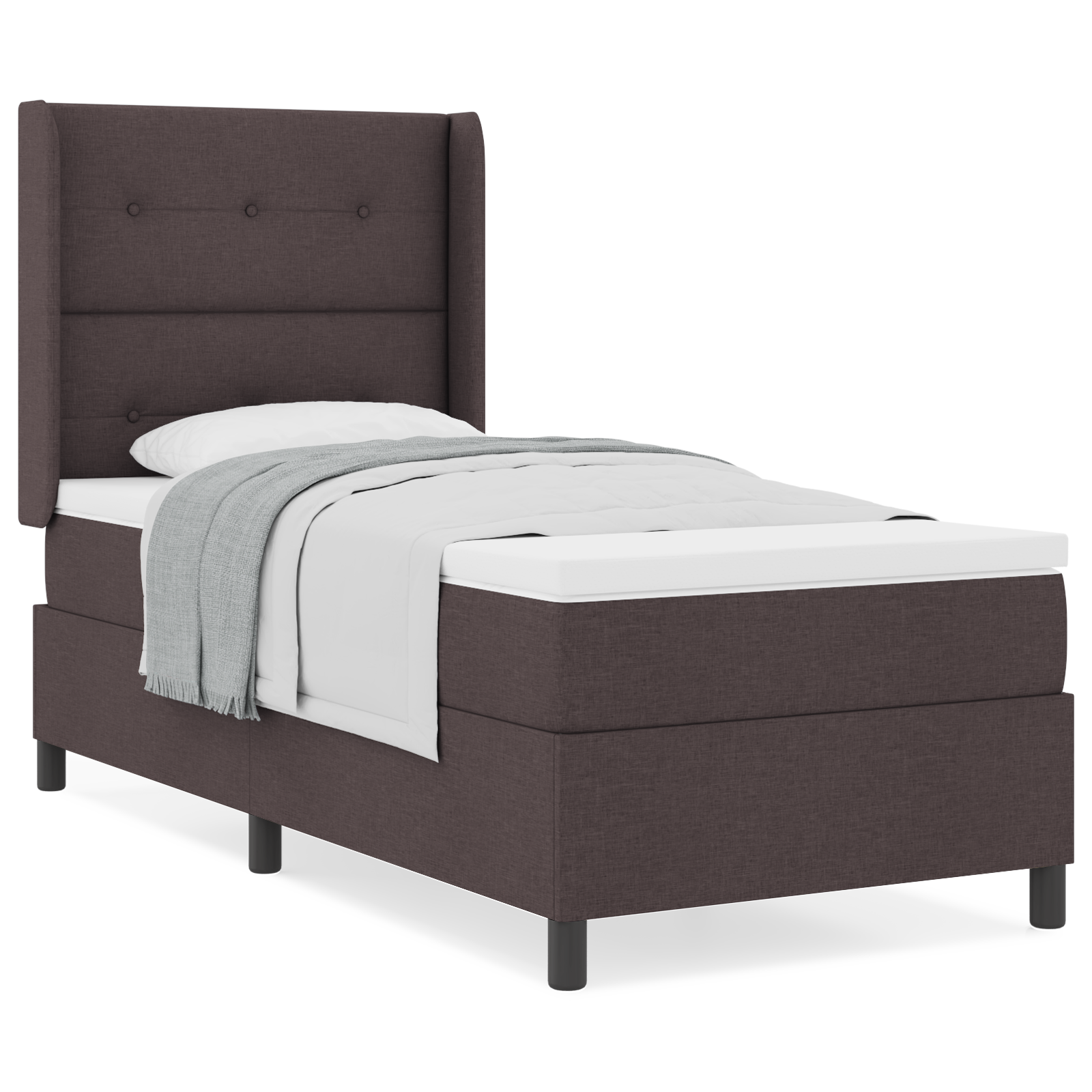 vidaXL Pat cu arcuri cu saltea Maro închis 90 x 200 cm țesătură vidaXL Pat cu arcuri cu saltea Maro închis 90 x 200 cm țesătură