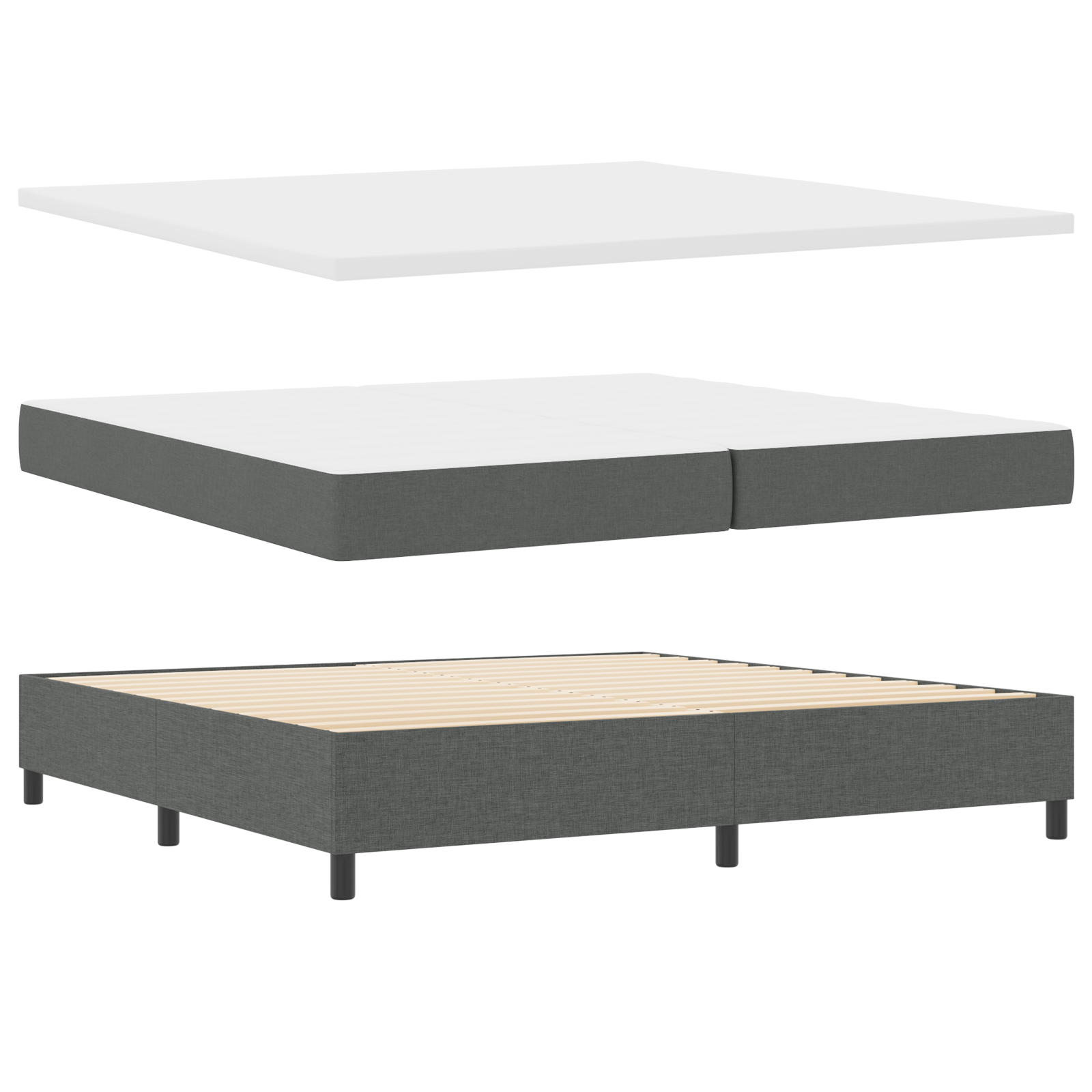 vidaXL Pat cu arcuri cu saltea Gri închis 200 x 200 cm țesătură vidaXL Pat cu arcuri cu saltea Gri închis 200 x 200 cm țesătură