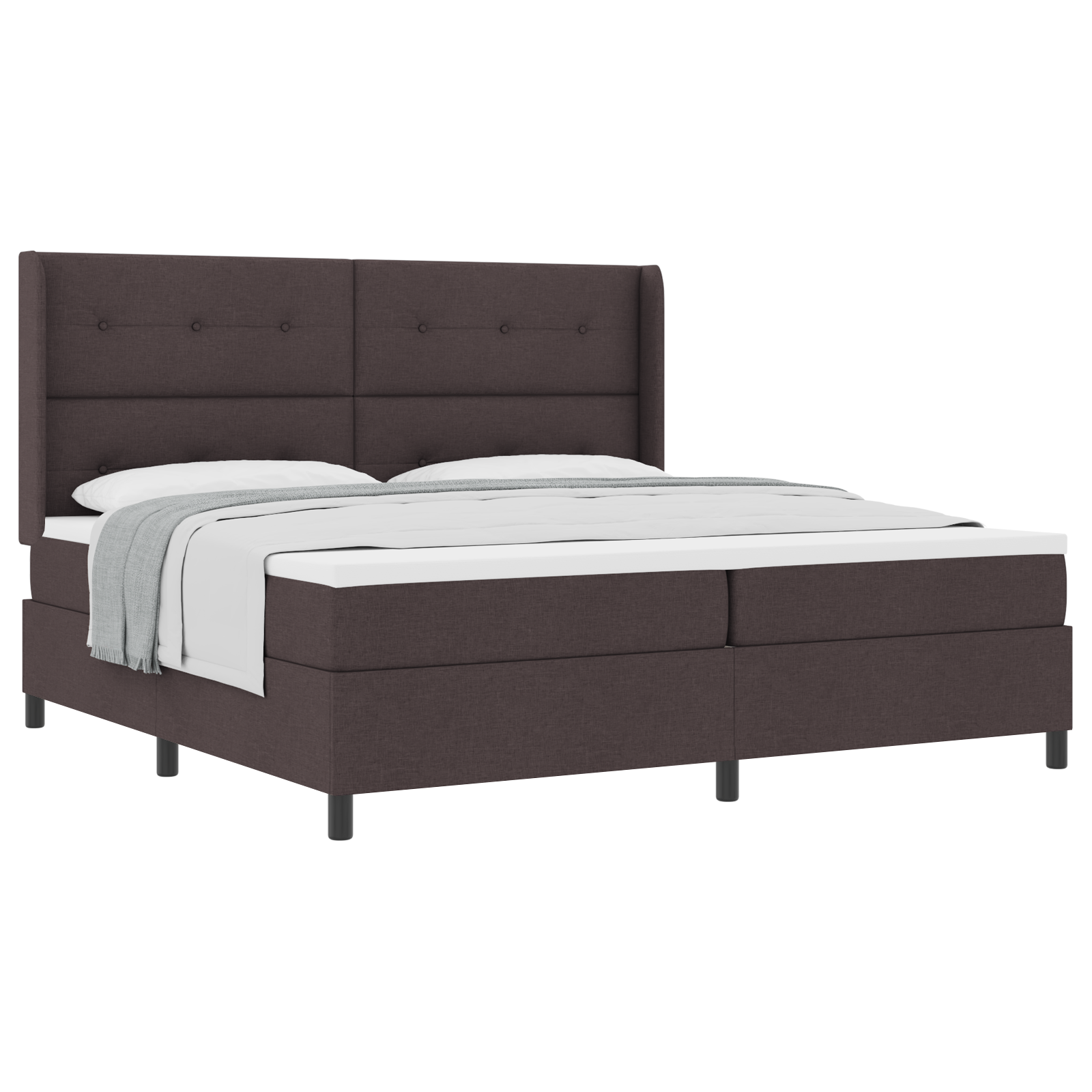 vidaXL Pat cu arcuri cu saltea Maro închis 200 x 200 cm țesătură vidaXL Pat cu arcuri cu saltea Maro închis 200 x 200 cm țesătură