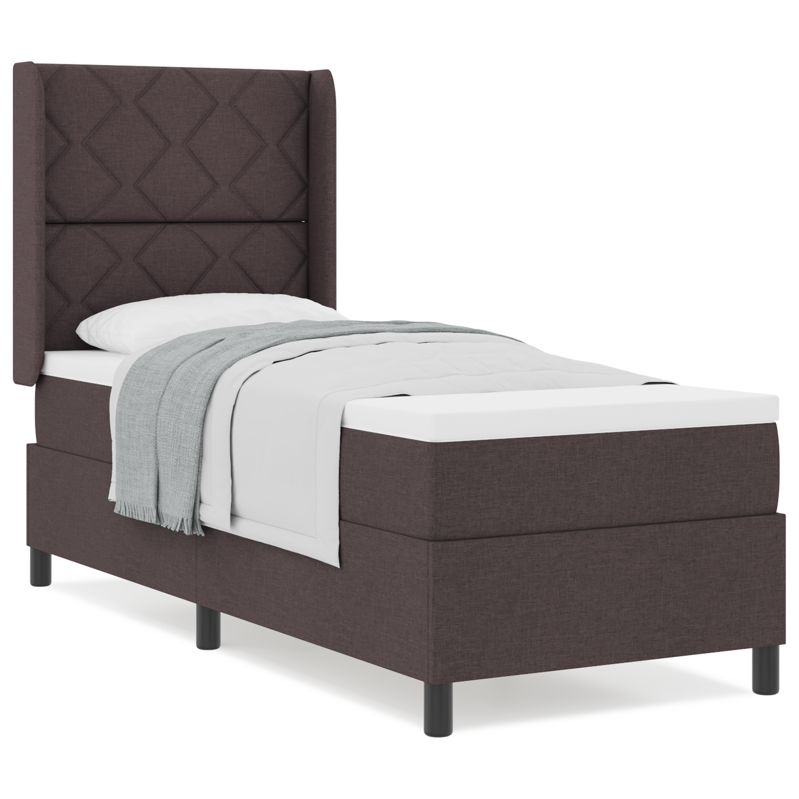 vidaXL Pat cu arcuri cu saltea Maro închis 80 x 200 cm țesătură vidaXL Pat cu arcuri cu saltea Maro închis 80 x 200 cm țesătură