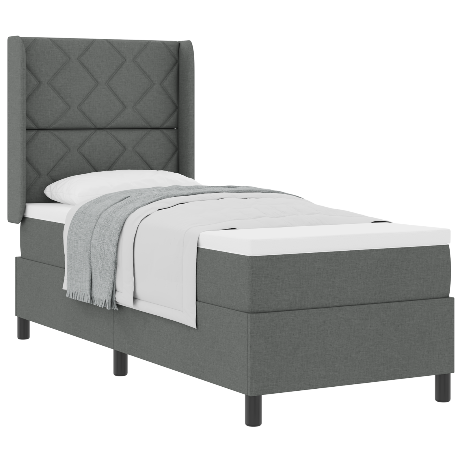 vidaXL Pat cu arcuri cu saltea Gri închis 90 x 190 cm țesătură vidaXL Pat cu arcuri cu saltea Gri închis 90 x 190 cm țesătură