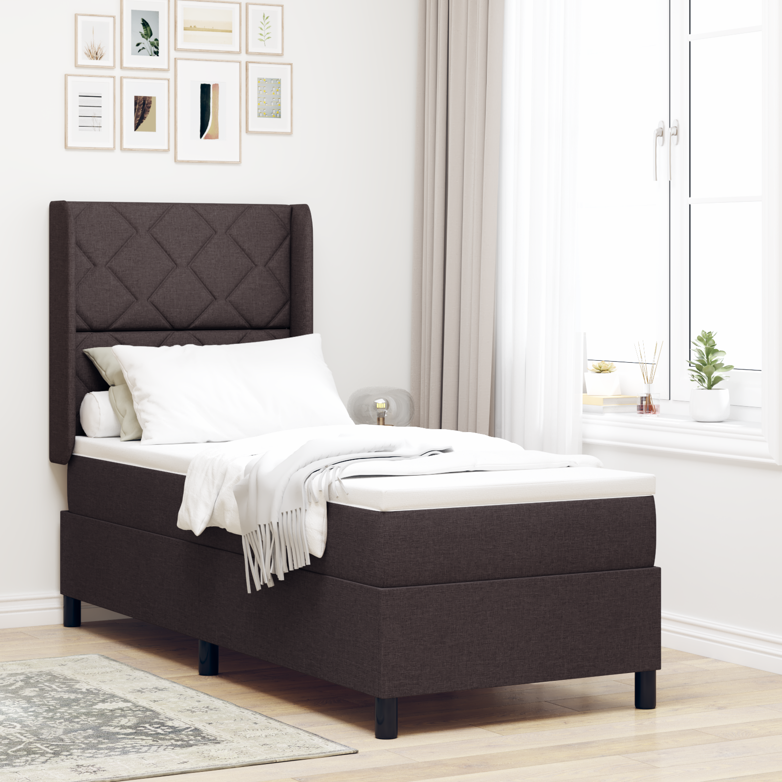 vidaXL Pat cu arcuri cu saltea Maro închis 90 x 190 cm țesătură vidaXL Pat cu arcuri cu saltea Maro închis 90 x 190 cm țesătură