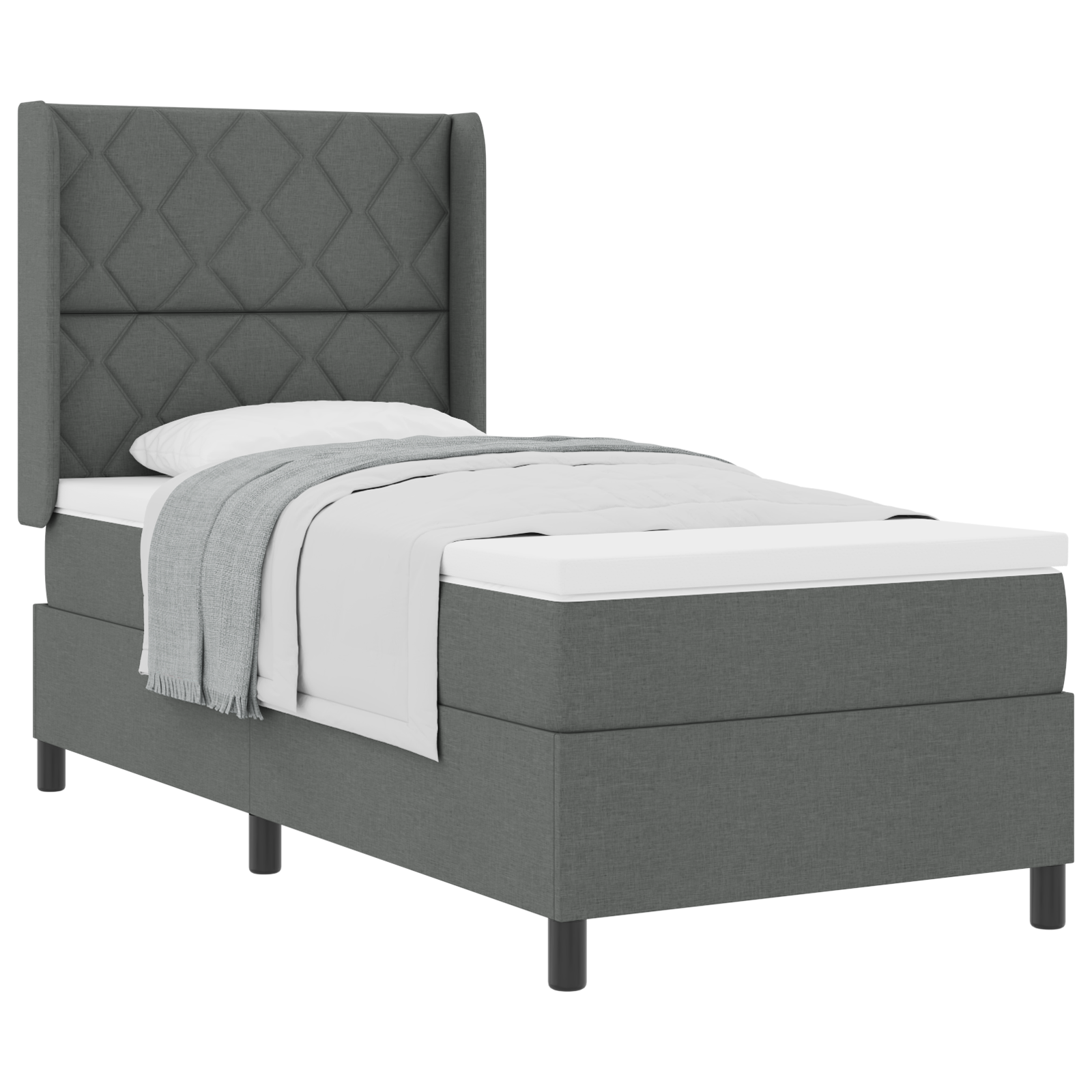 vidaXL Pat cu arcuri cu saltea Gri închis 90 x 200 cm țesătură vidaXL Pat cu arcuri cu saltea Gri închis 90 x 200 cm țesătură