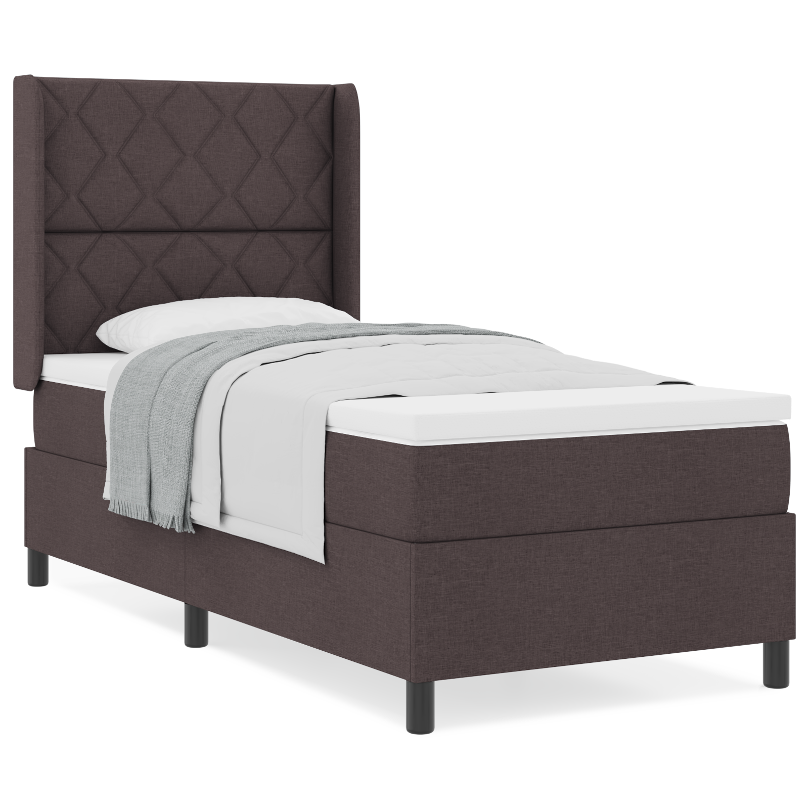 vidaXL Pat cu arcuri cu saltea Maro închis 90 x 200 cm țesătură vidaXL Pat cu arcuri cu saltea Maro închis 90 x 200 cm țesătură