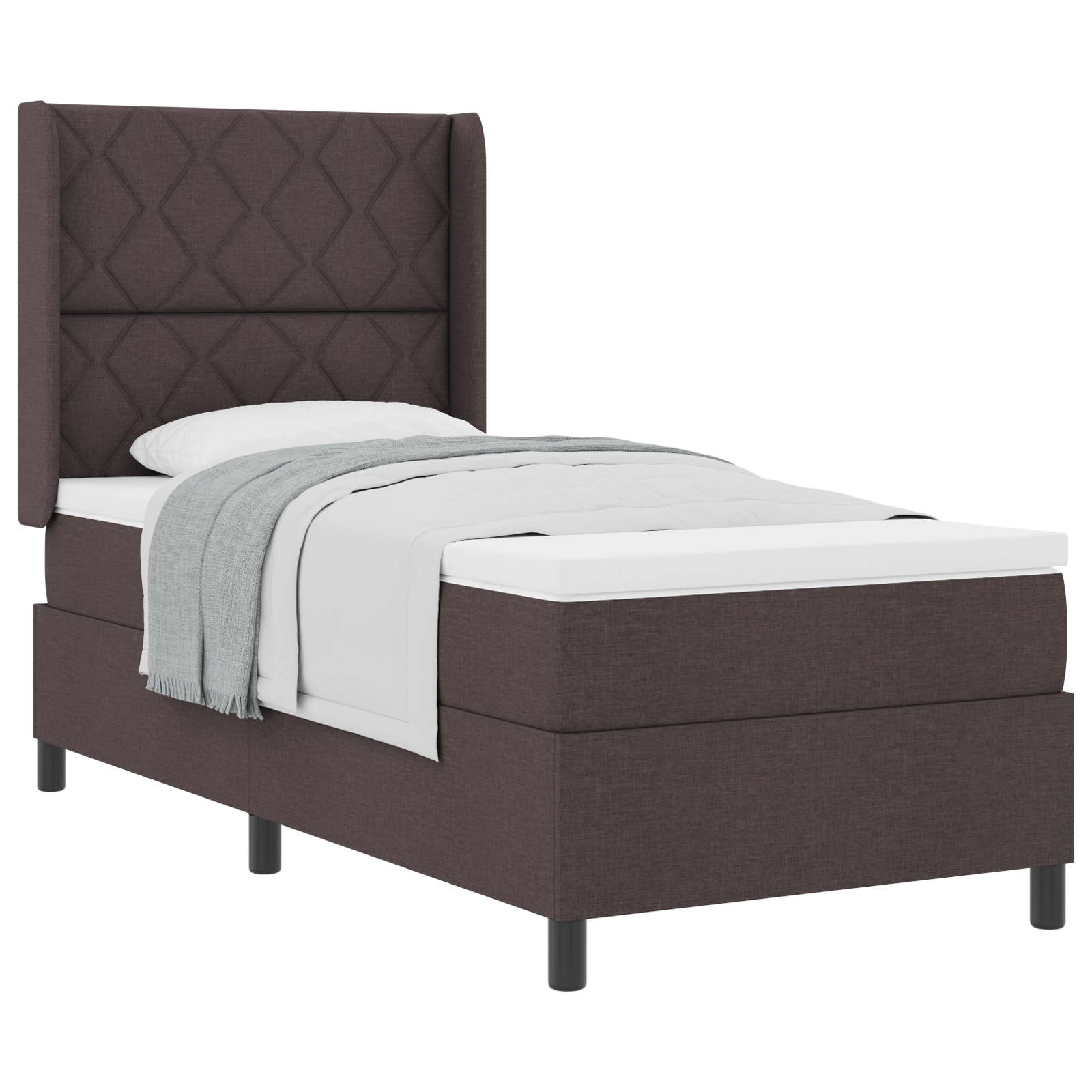vidaXL Pat cu arcuri cu saltea Maro închis 100 x 200 cm țesătură vidaXL Pat cu arcuri cu saltea Maro închis 100 x 200 cm țesătură