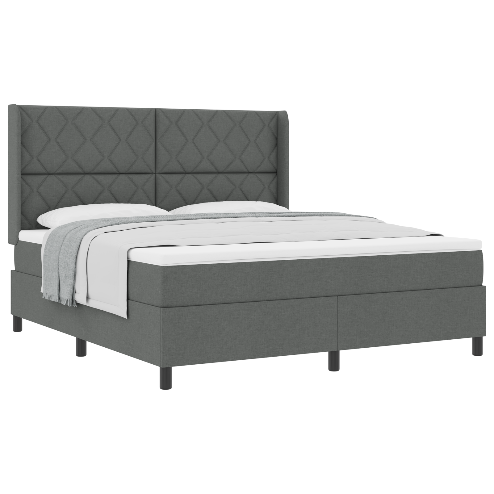 vidaXL Pat cu arcuri cu saltea Gri închis 180 x 200 cm țesătură vidaXL Pat cu arcuri cu saltea Gri închis 180 x 200 cm țesătură