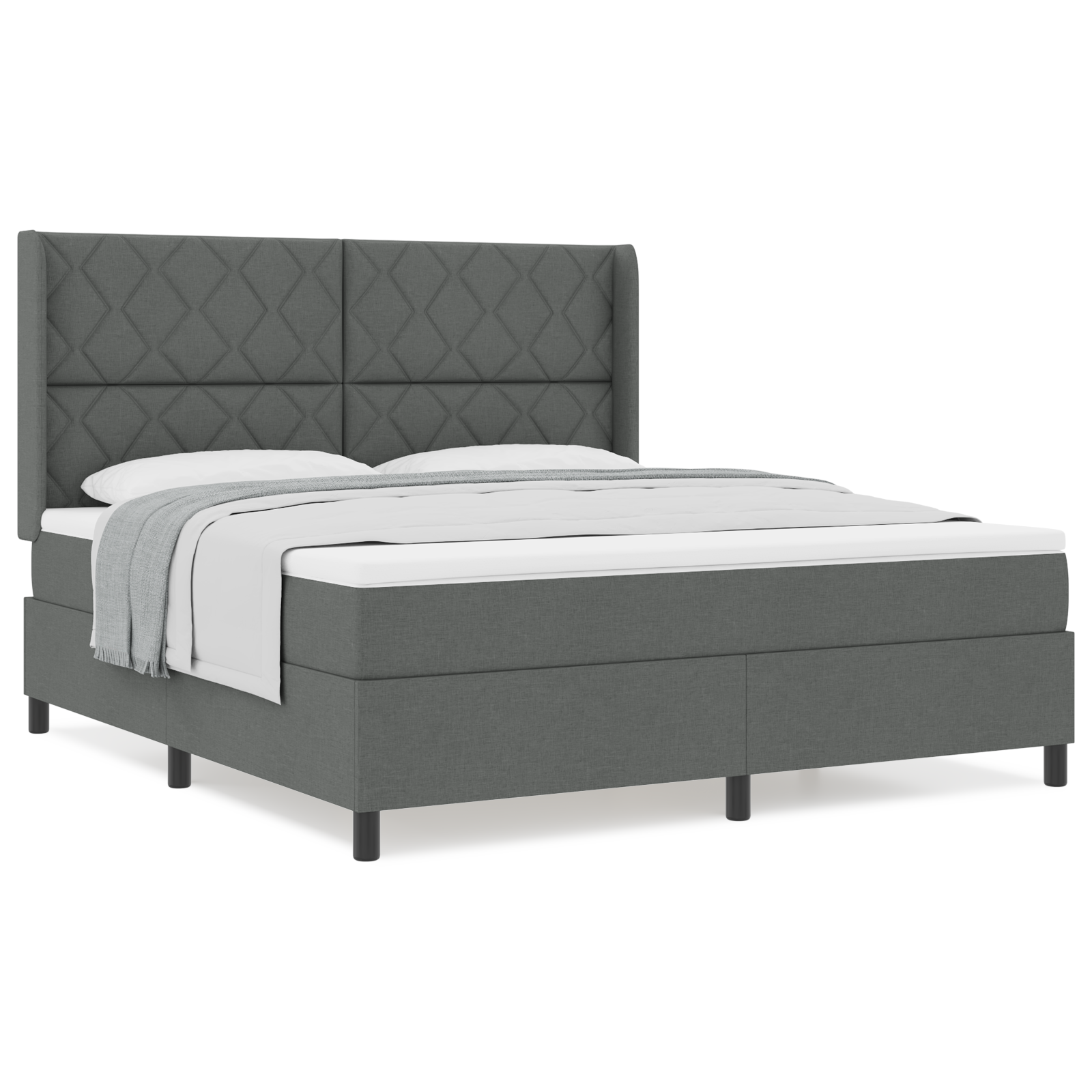 vidaXL Pat cu arcuri cu saltea Gri închis 180 x 200 cm țesătură vidaXL Pat cu arcuri cu saltea Gri închis 180 x 200 cm țesătură