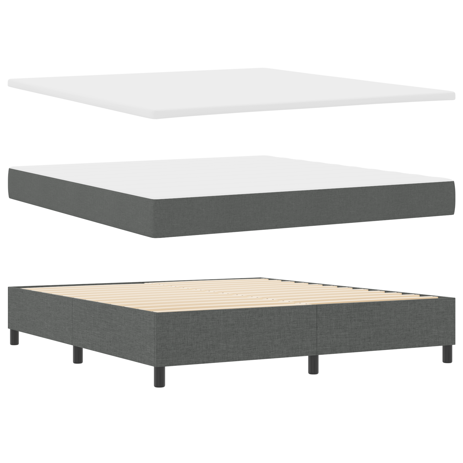 vidaXL Pat cu arcuri cu saltea Gri închis 180 x 200 cm țesătură vidaXL Pat cu arcuri cu saltea Gri închis 180 x 200 cm țesătură