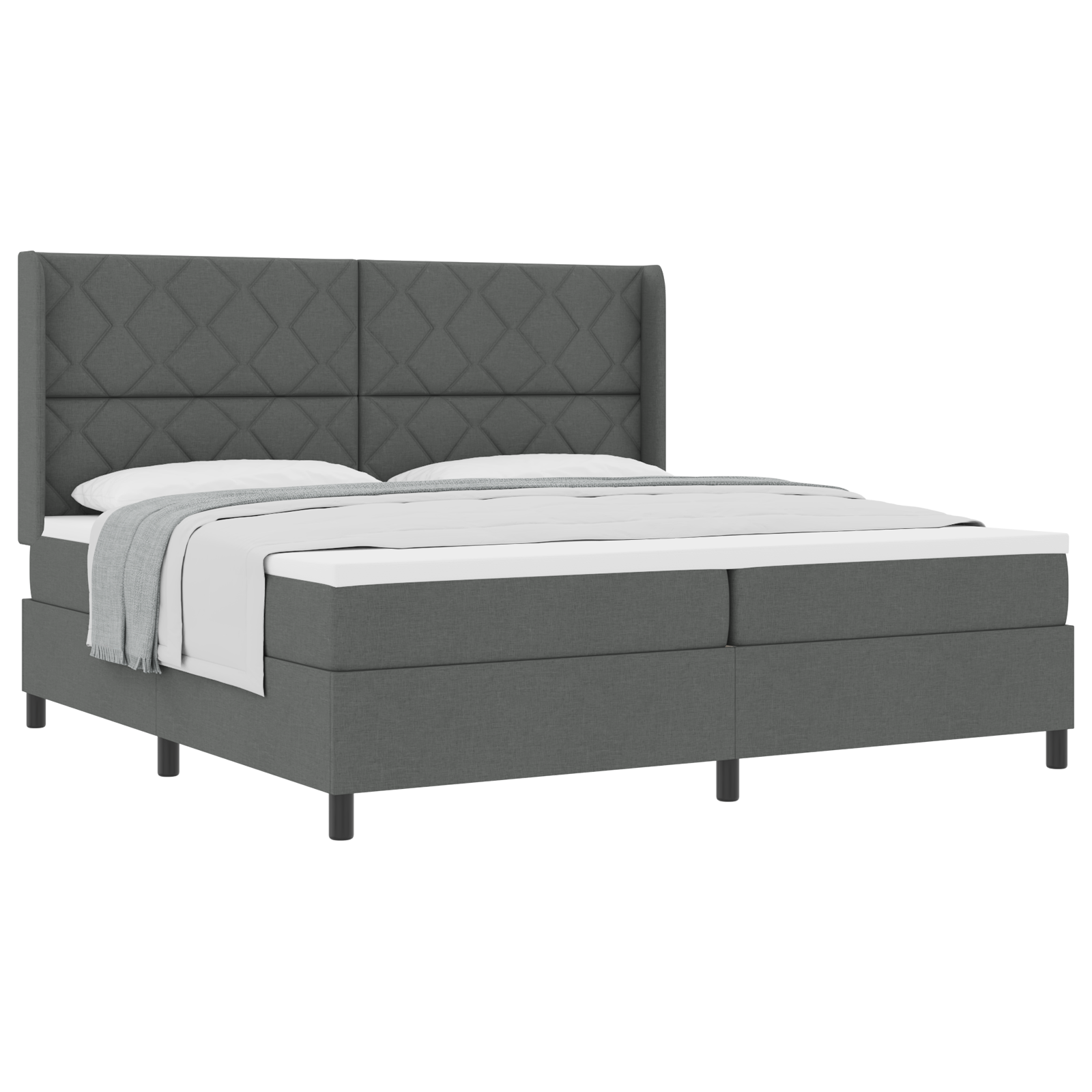 vidaXL Pat cu arcuri cu saltea Gri închis 200 x 200 cm țesătură vidaXL Pat cu arcuri cu saltea Gri închis 200 x 200 cm țesătură