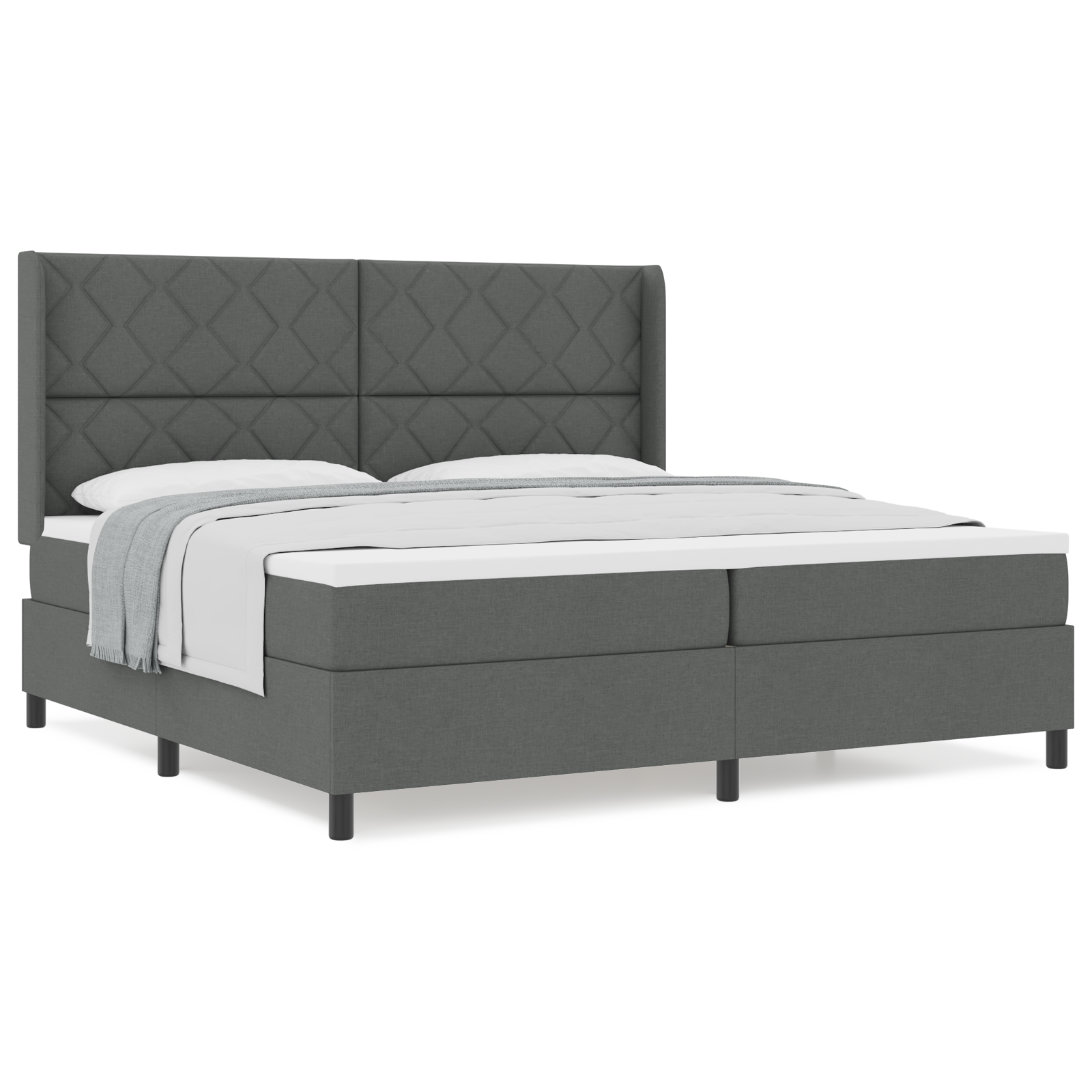 vidaXL Pat cu arcuri cu saltea Gri închis 200 x 200 cm țesătură vidaXL Pat cu arcuri cu saltea Gri închis 200 x 200 cm țesătură
